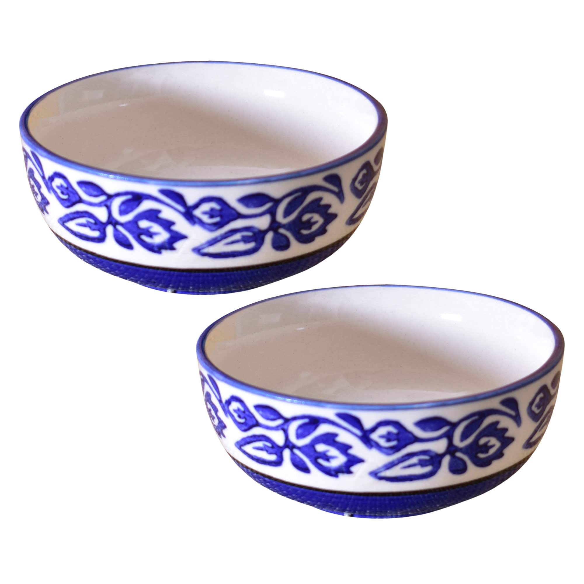 Kunhar Ceramic Mixing Bowls, Microwave Safe Bowl for Kitchen, Freezer & Dishwasher, Ideal for Snacks, Rice, Salad, and Noodles - 800 ML, 2 Pieces, Blue Vine