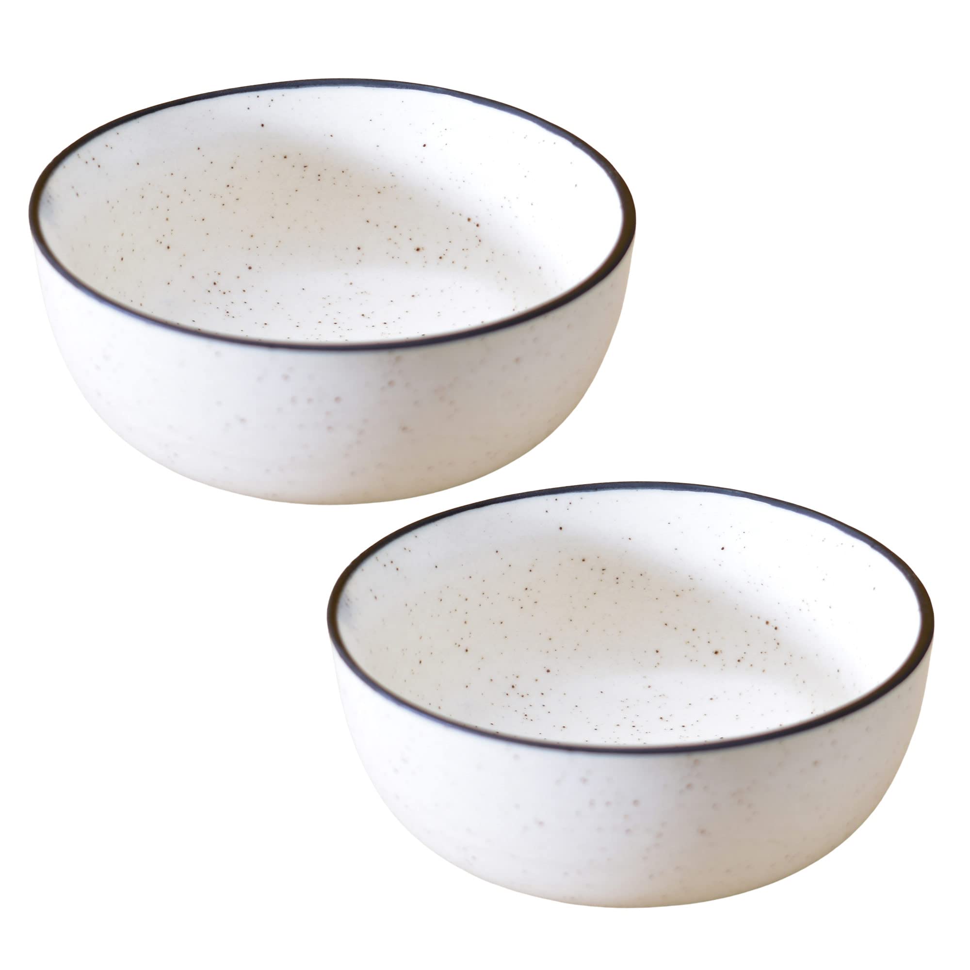 Kunhar Ceramic Mixing Bowls, Microwave Safe Bowl for Kitchen, Freezer & Dishwasher, Ideal for Snacks, Rice, Salad, and Noodles - 800 ML, 2 Pieces, White Matt Black Border