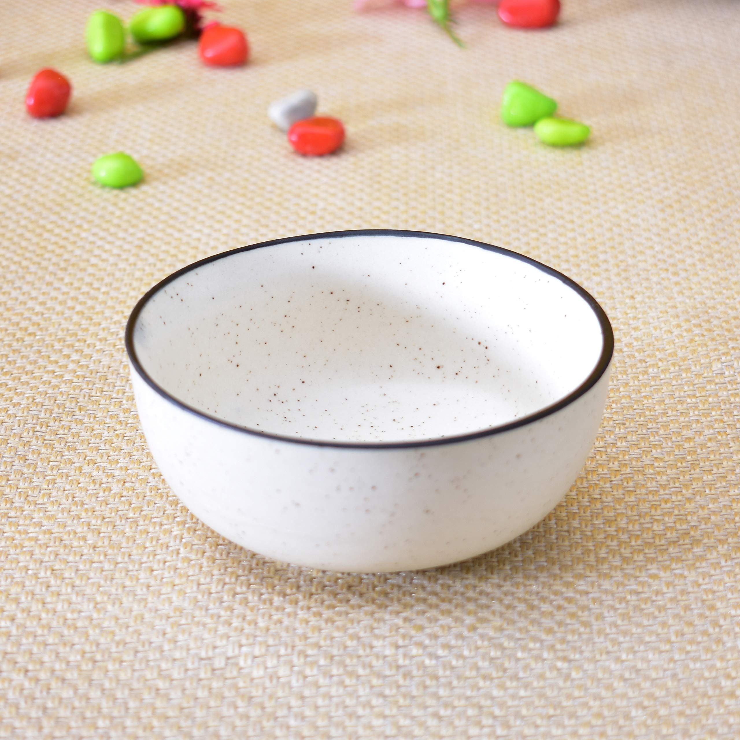 Kunhar Ceramic Mixing Bowls, Microwave Safe Bowl for Kitchen, Freezer & Dishwasher, Ideal for Snacks, Rice, Salad, and Noodles - 800 ML, 2 Pieces, White Matt Black Border