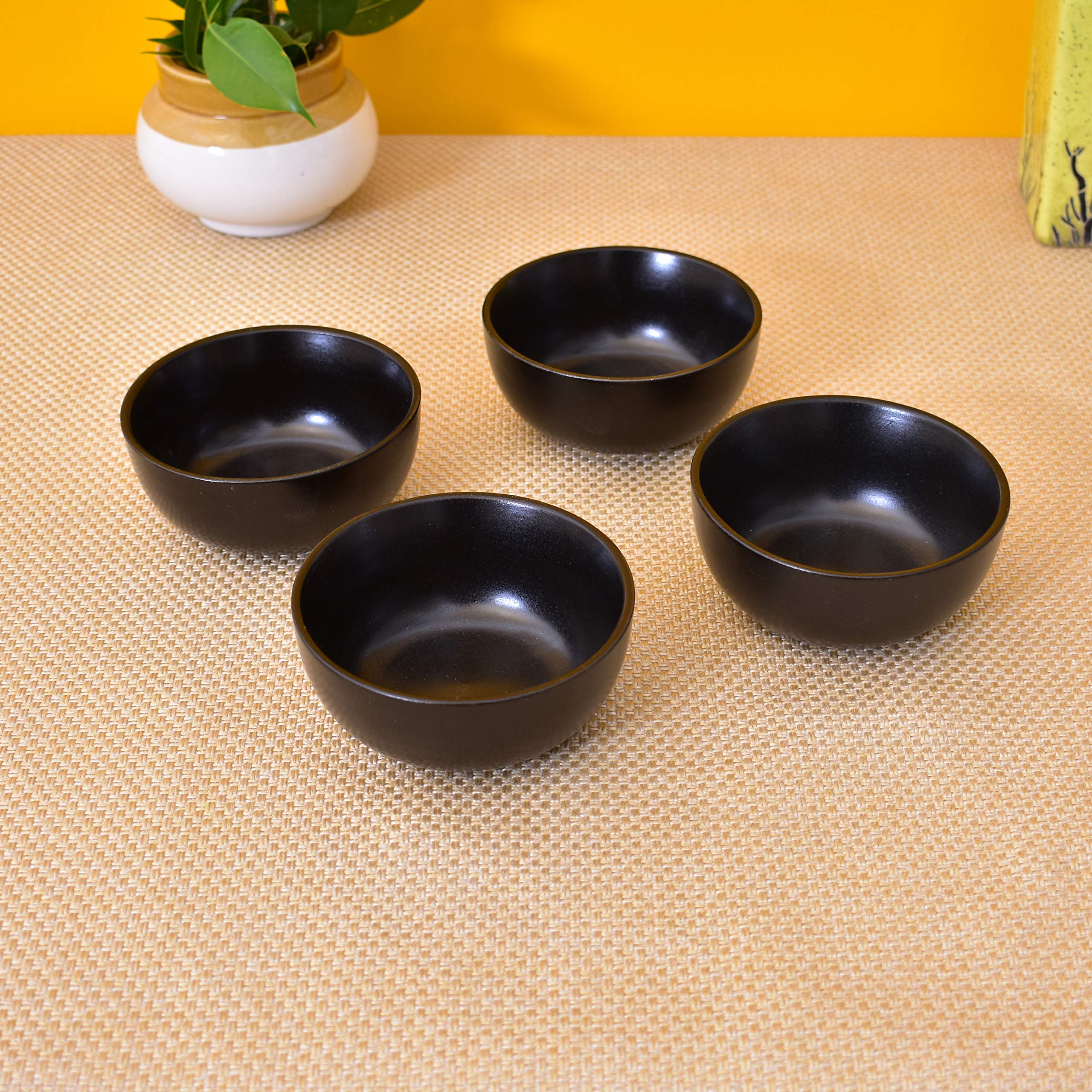 KunhaR Ceramic Matt Finish Dessert Bowl - 200 Ml, 4 Pieces, Black