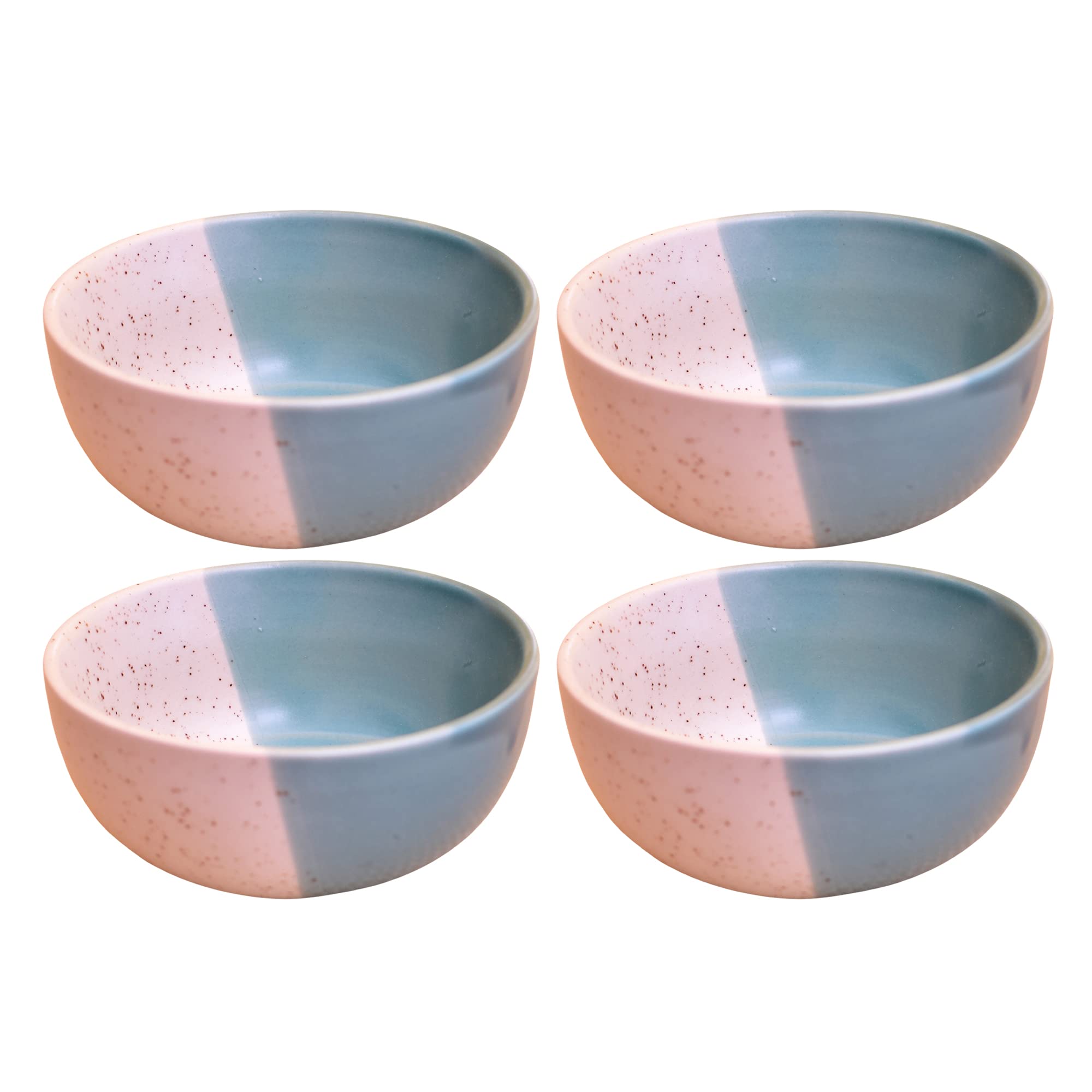 Kunhar Ceramic Dessert Bowls - 200 ML, 4 Pieces, White Dusty Blue