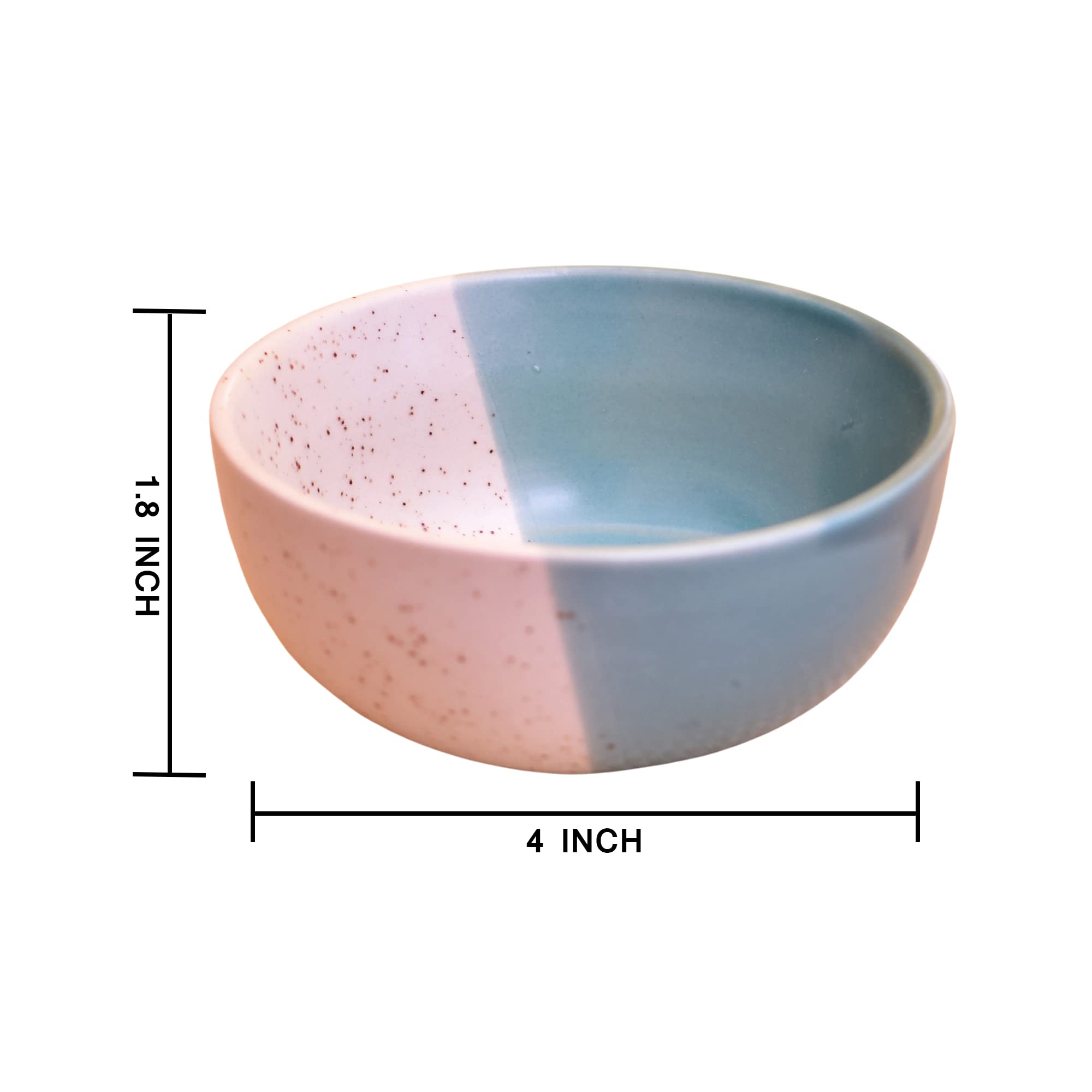 Kunhar Ceramic Dessert Bowls - 200 ML, 4 Pieces, White Dusty Blue