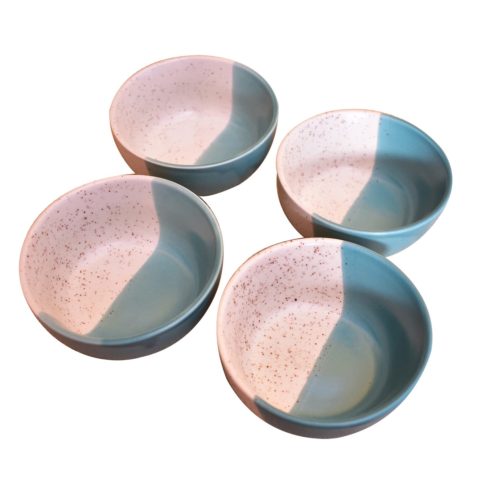 Kunhar Ceramic Dessert Bowls - 200 ML, 4 Pieces, White Dusty Blue