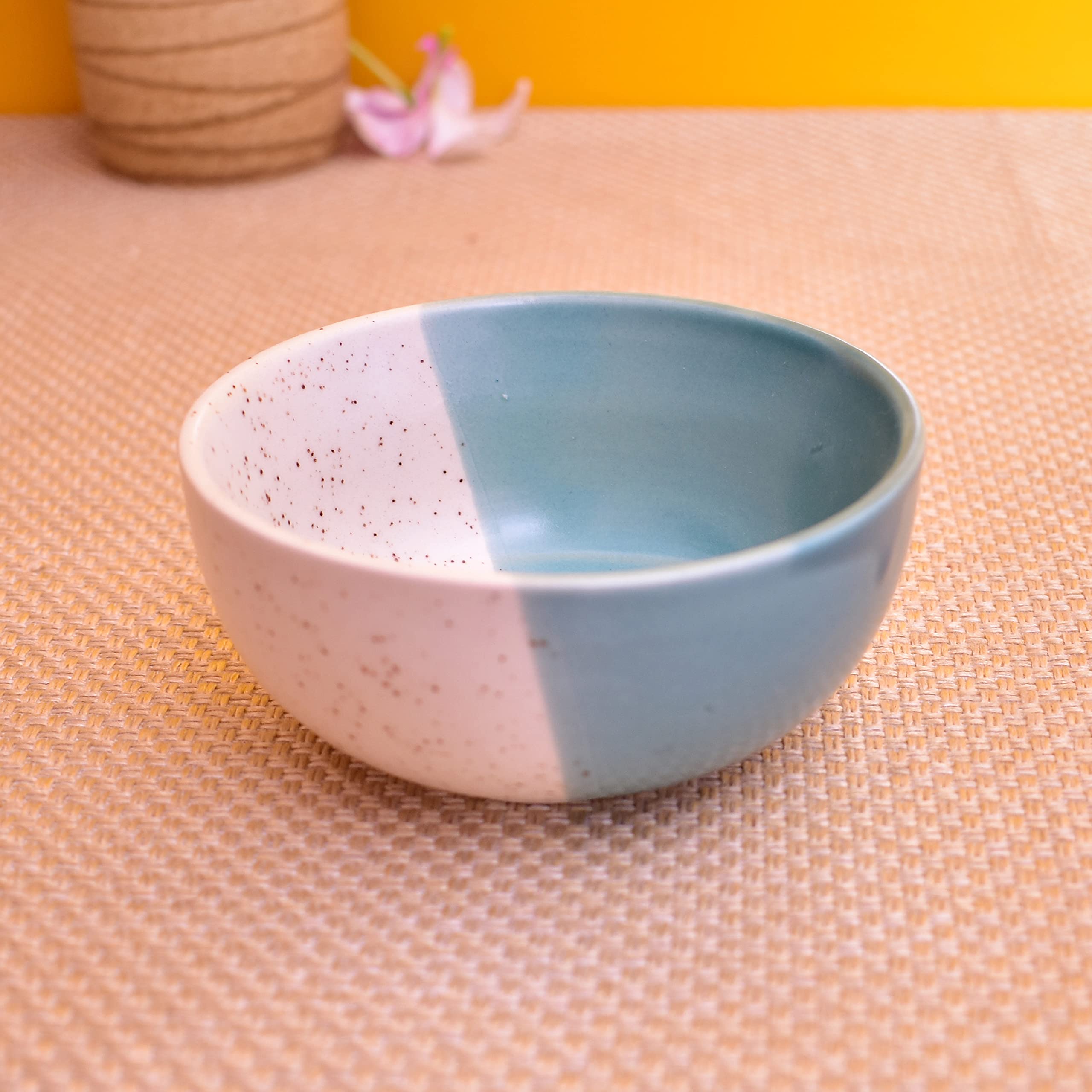 Kunhar Ceramic Dessert Bowls - 200 ML, 4 Pieces, White Dusty Blue
