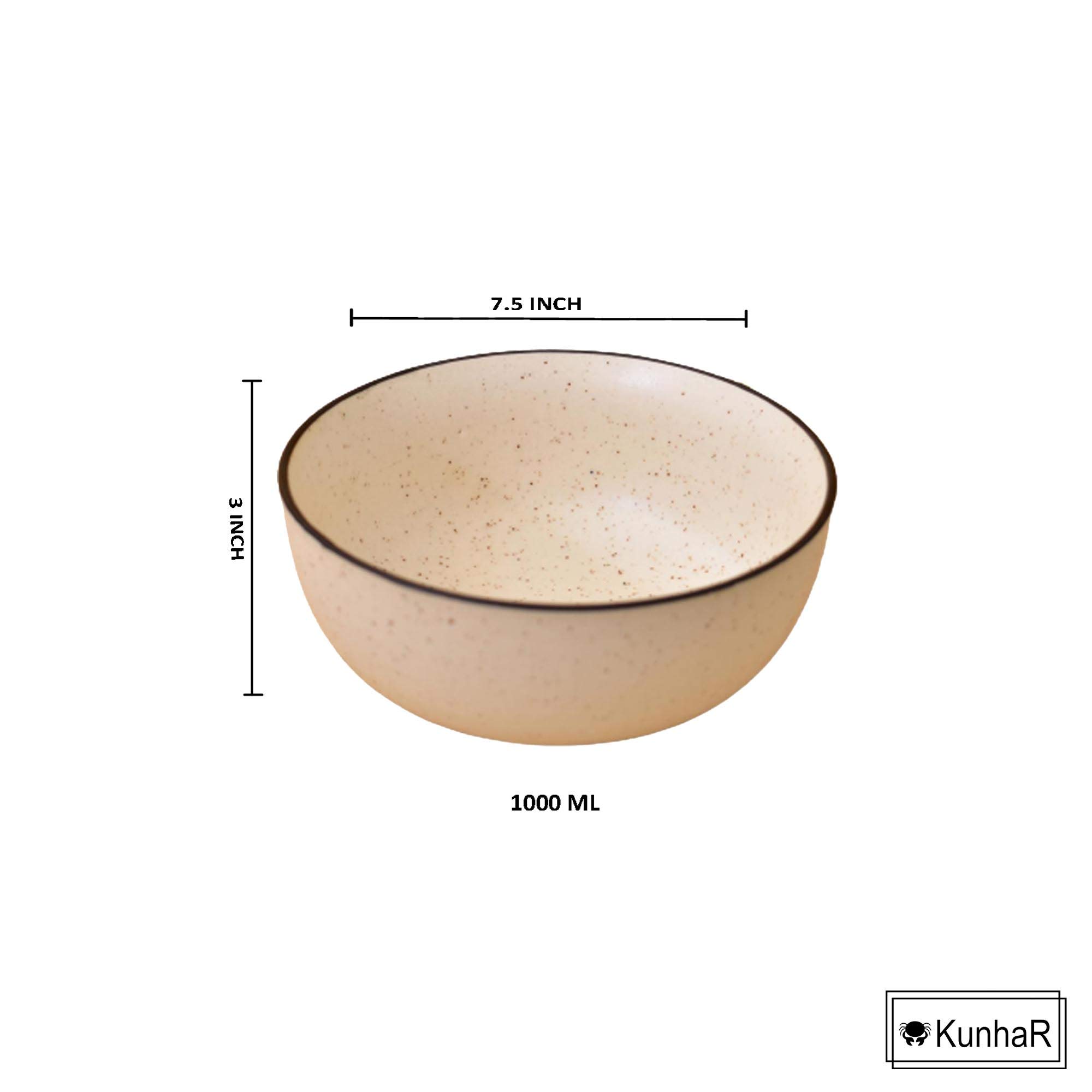 Kunhar Ceramic Serving Bowls (White Matt Black Border, 1500 ml) - 1 Piece