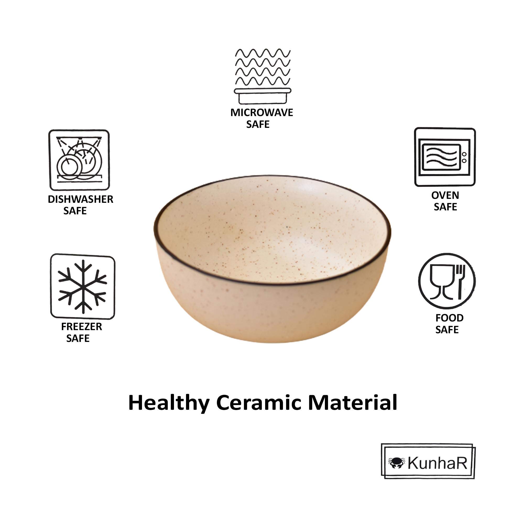 Kunhar Ceramic Serving Bowls (White Matt Black Border, 1500 ml) - 1 Piece