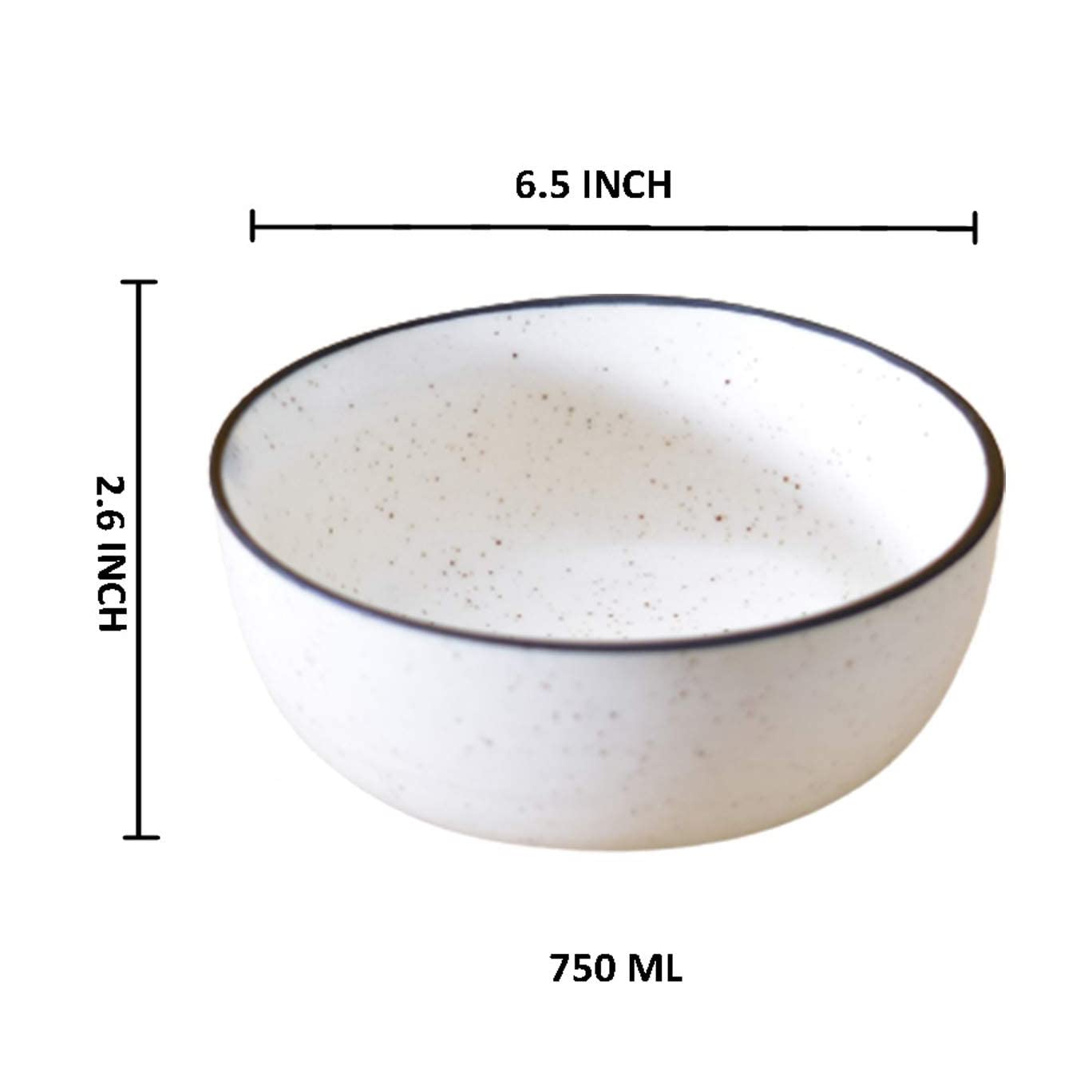 Kunhar Ceramic Serving Bowls (White Matt Black Border, 800 ml) - 1 Piece