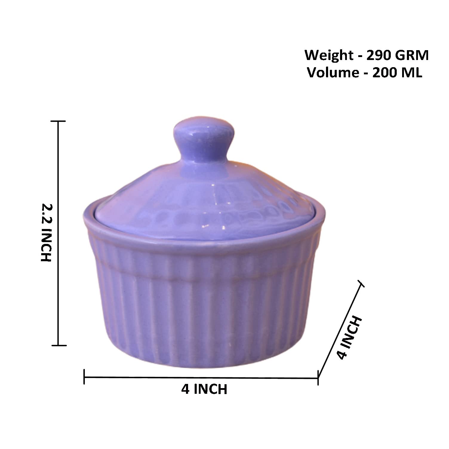 KunhaR Ceramic Butter Pot - 200 Ml, 6 Pieces, Cornflower Blue