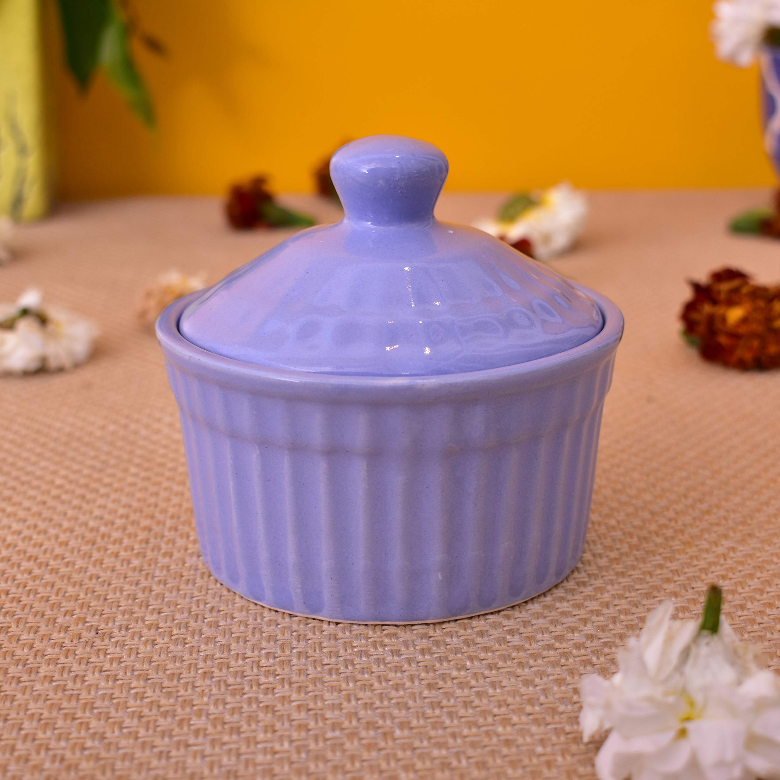 KunhaR Ceramic Butter Pot - 200 Ml, 6 Pieces, Cornflower Blue