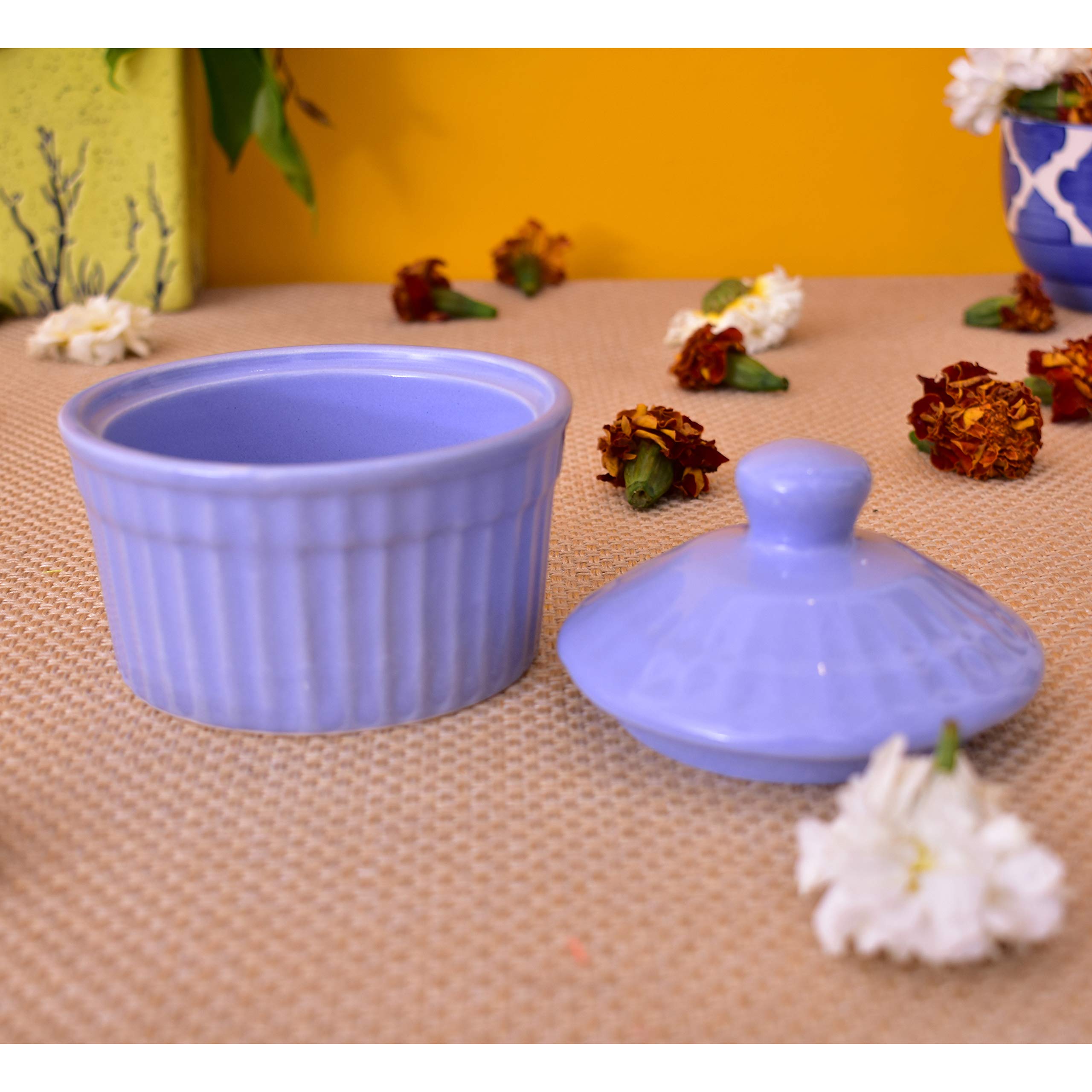 KunhaR Ceramic Butter Pot - 200 Ml, 6 Pieces, Cornflower Blue