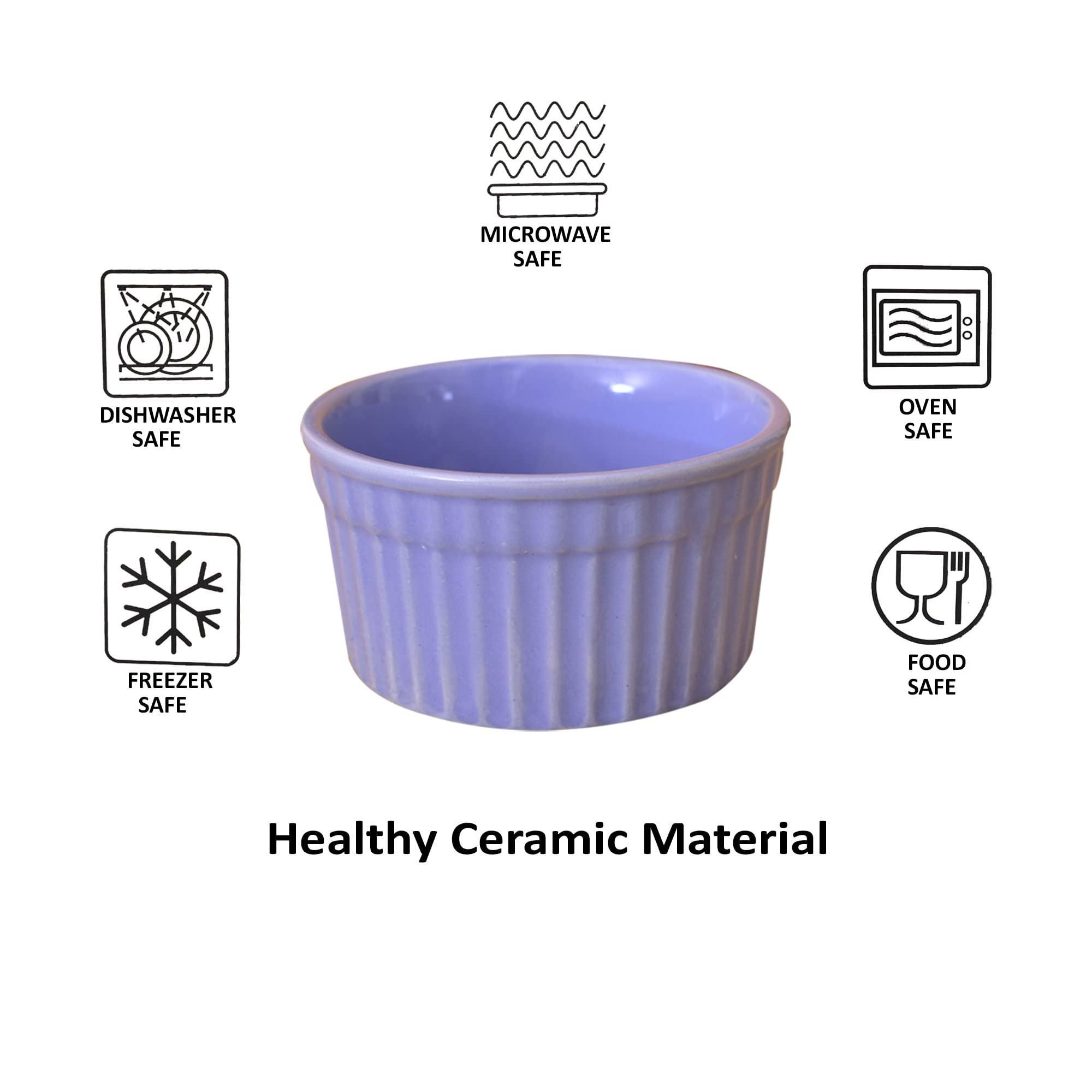 KunhaR Ceramic Ramekin Bowls - 200 ML, 4 Pieces, Lavender Blue