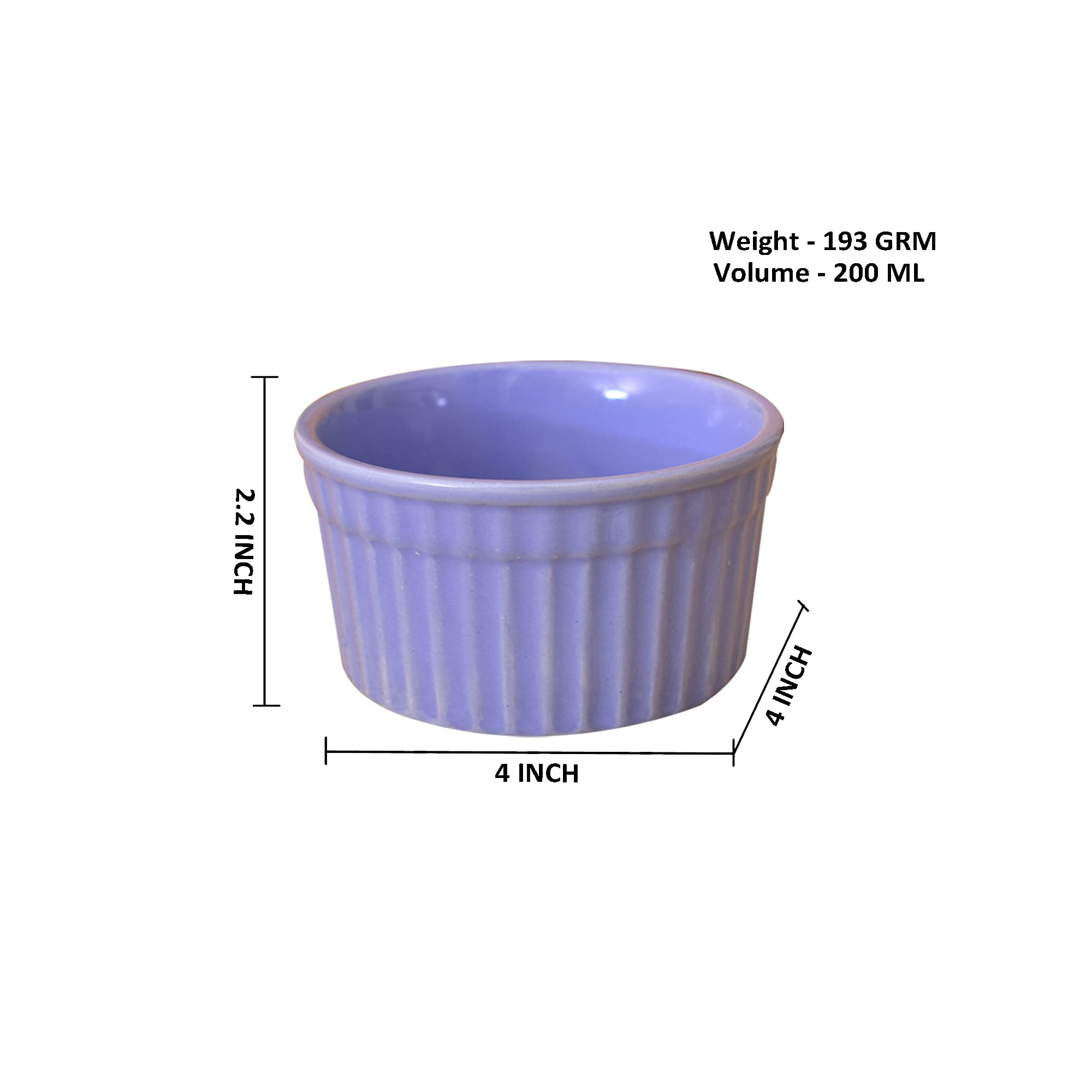 KunhaR Ceramic Ramekin Bowls - 200 ML, 6 Pieces, Lavender Blue