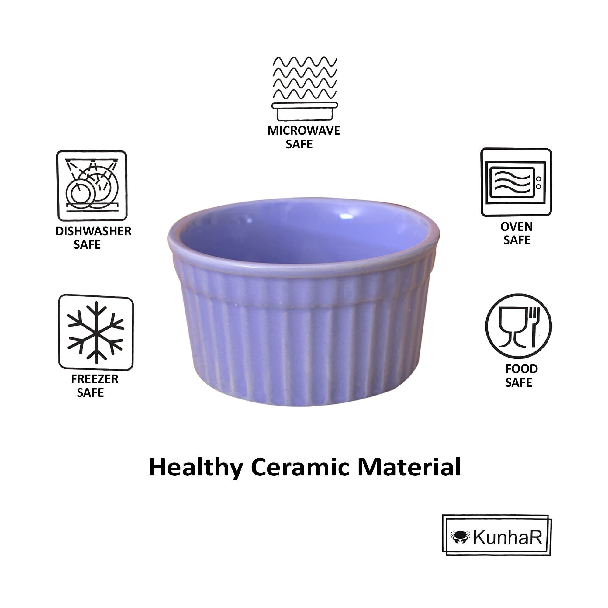 KunhaR Ceramic Ramekin Bowls - 200 ML, 6 Pieces, Lavender Blue