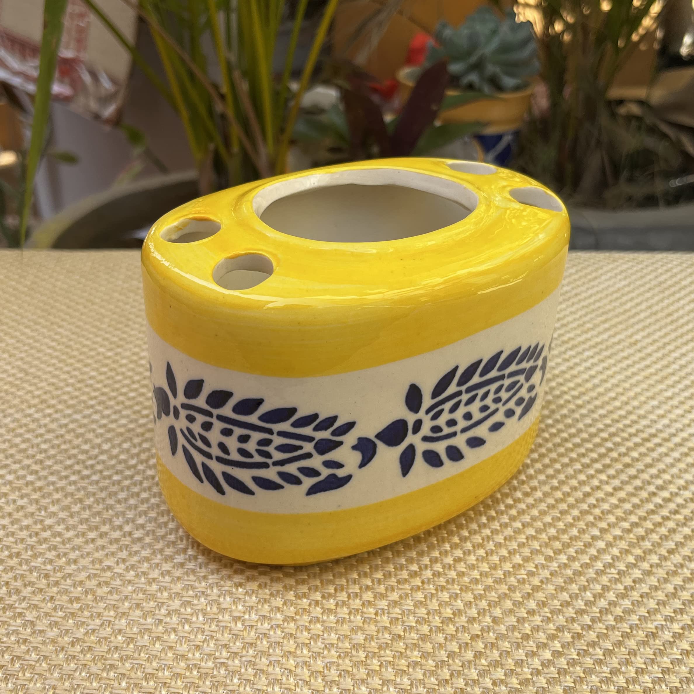 KunhaR Ceramic 2-Piece Bathroom Accessory Set, Yellow (Liquid Soap Dispenser 300 ML and Toothbrush Holder)