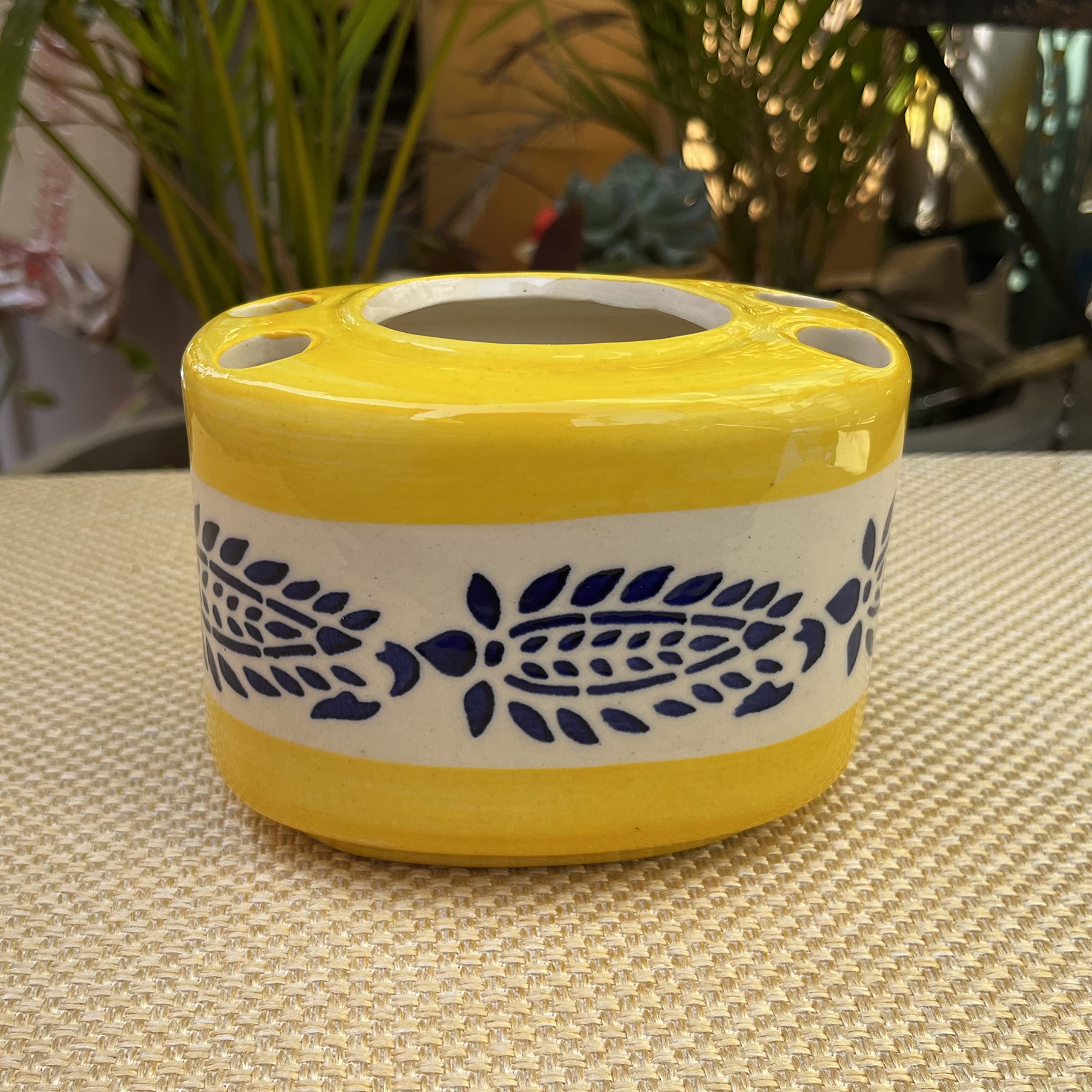 KunhaR Ceramic 2-Piece Bathroom Accessory Set, Yellow (Liquid Soap Dispenser 300 ML and Toothbrush Holder)