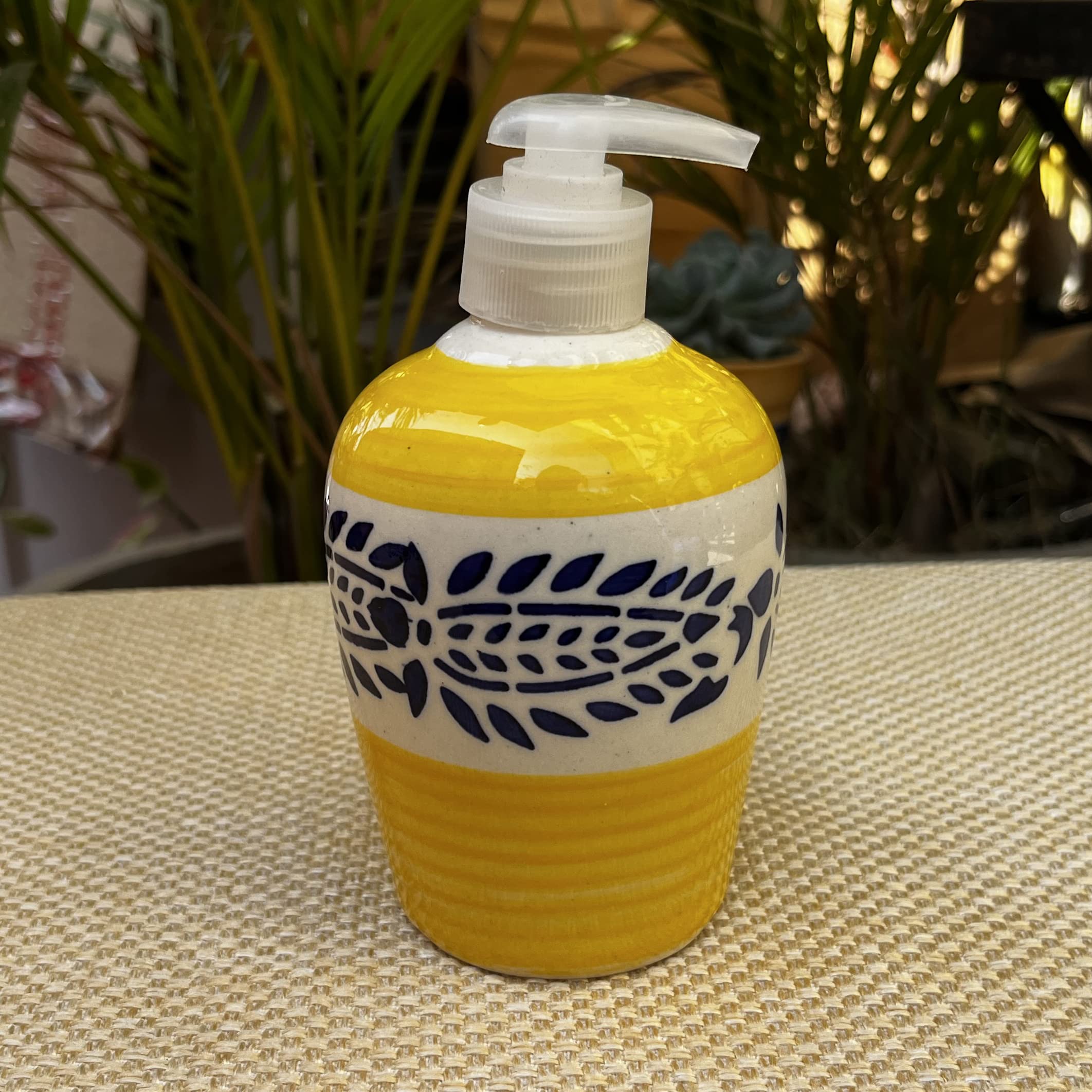 KunhaR Ceramic 2-Piece Bathroom Accessory Set, Yellow (Liquid Soap Dispenser 300 ML and Toothbrush Holder)