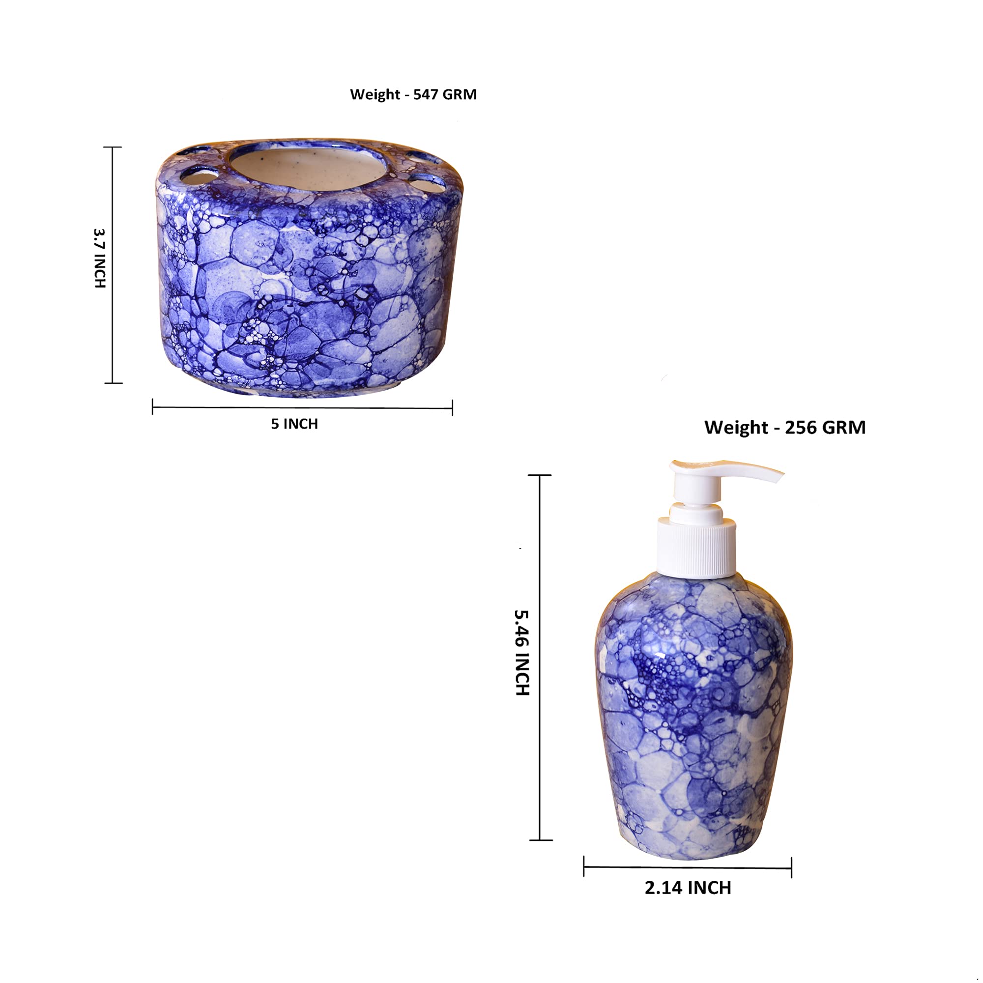 KunhaR Ceramic Bathroom Accessory Set, Blue Luster (Liquid Soap Dispenser and Toothbrush Holder)