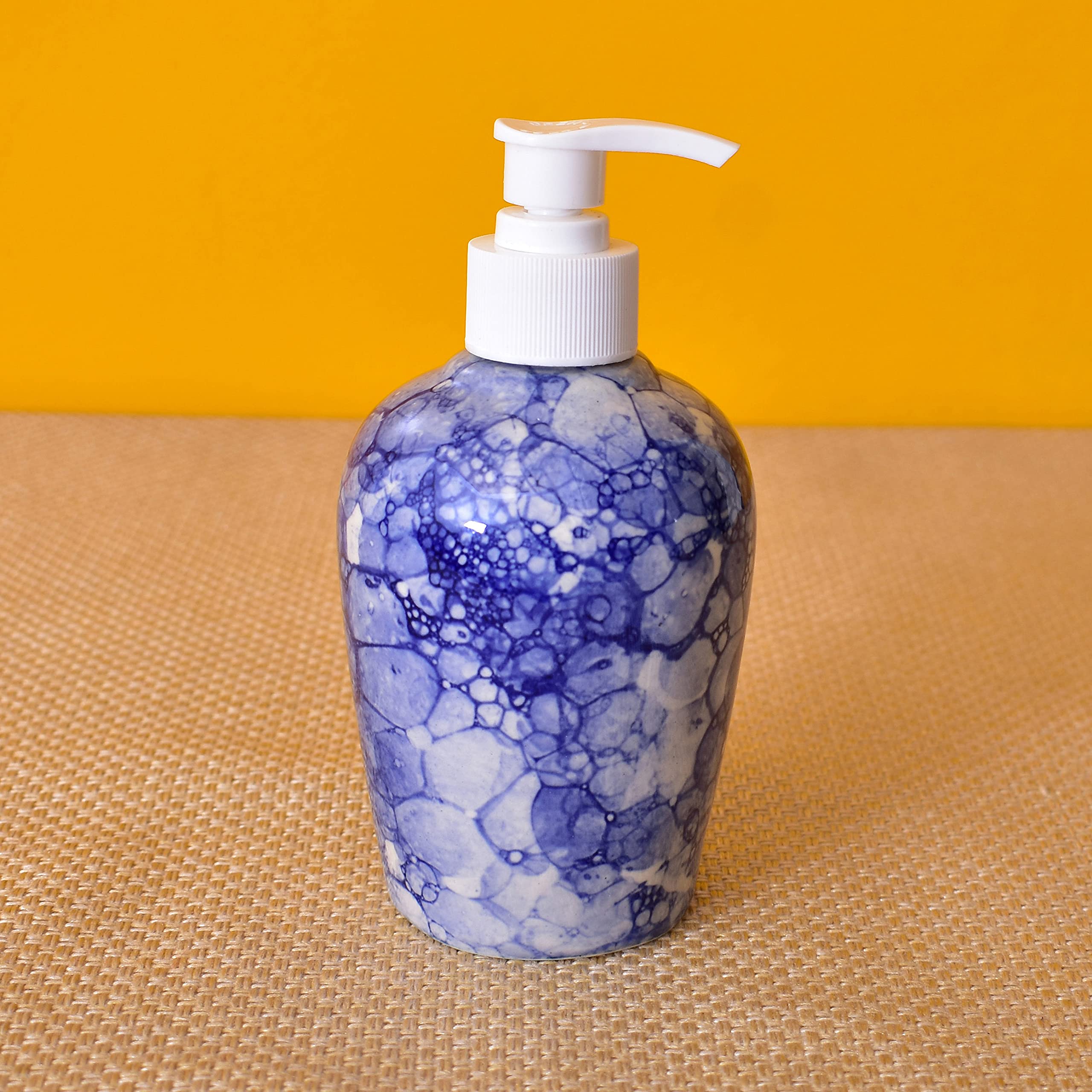 KunhaR Ceramic Bathroom Accessory Set, Blue Luster (Liquid Soap Dispenser and Toothbrush Holder)