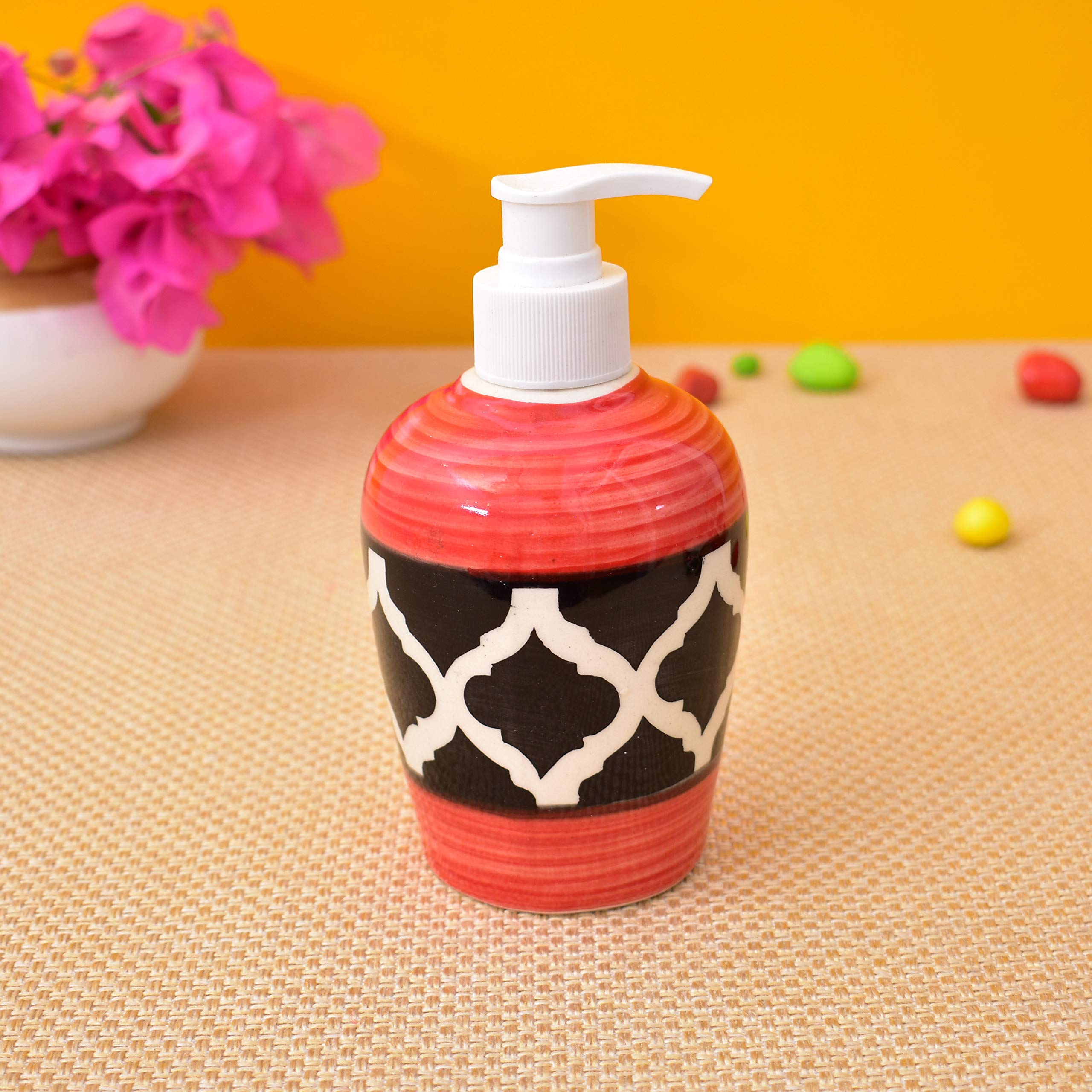 KunhaR Ceramic Bathroom Accessory Set, Red (Liquid Soap Dispenser, Soap Tray, Toothbrush Holder)