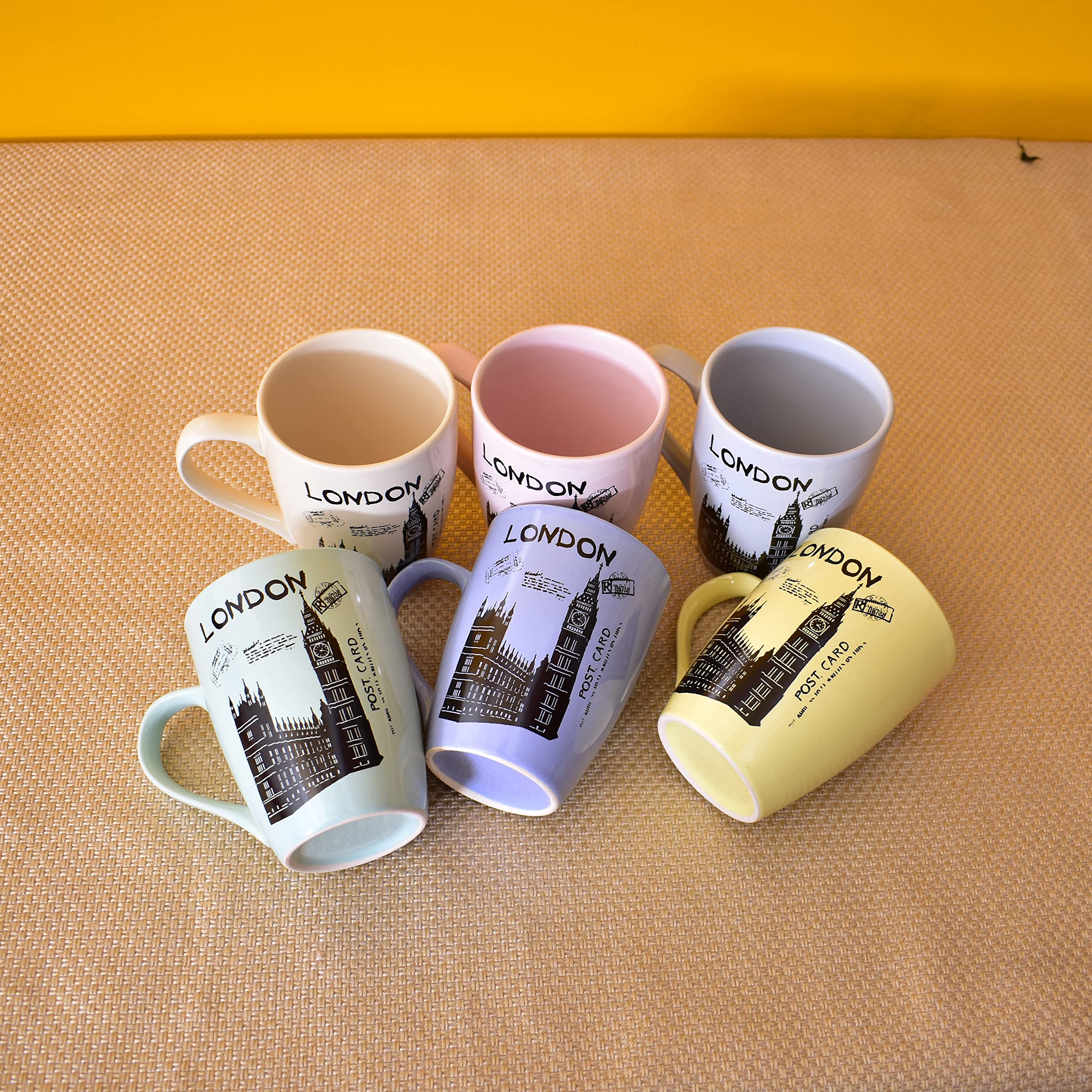 Kunhar Ceramic Coffee Mug - 6 Pieces, Multicolor, 300ml