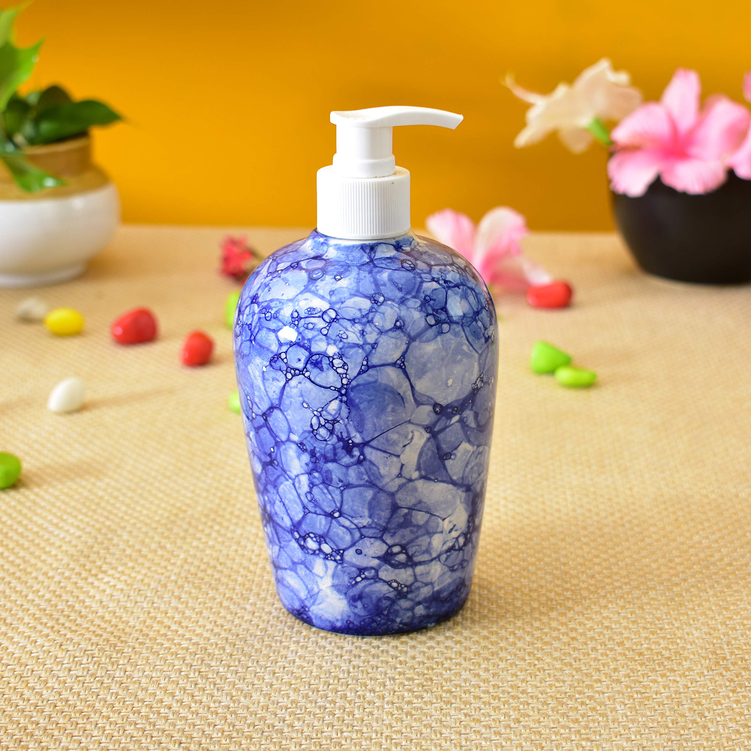 KunhaR Ceramic 3-Piece Bathroom Accessory Set, Blue-Luster (Liquid Soap Dispenser 450 ML, Soap Tray and Toothbrush Holder)