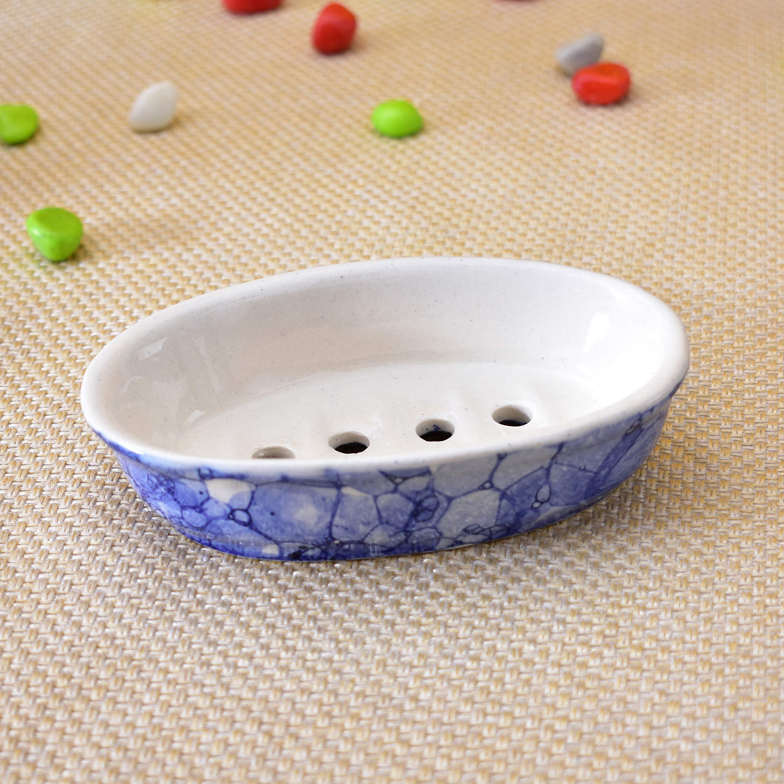 KunhaR Ceramic 3-Piece Bathroom Accessory Set, Blue-Luster (Liquid Soap Dispenser 450 ML, Soap Tray and Toothbrush Holder)