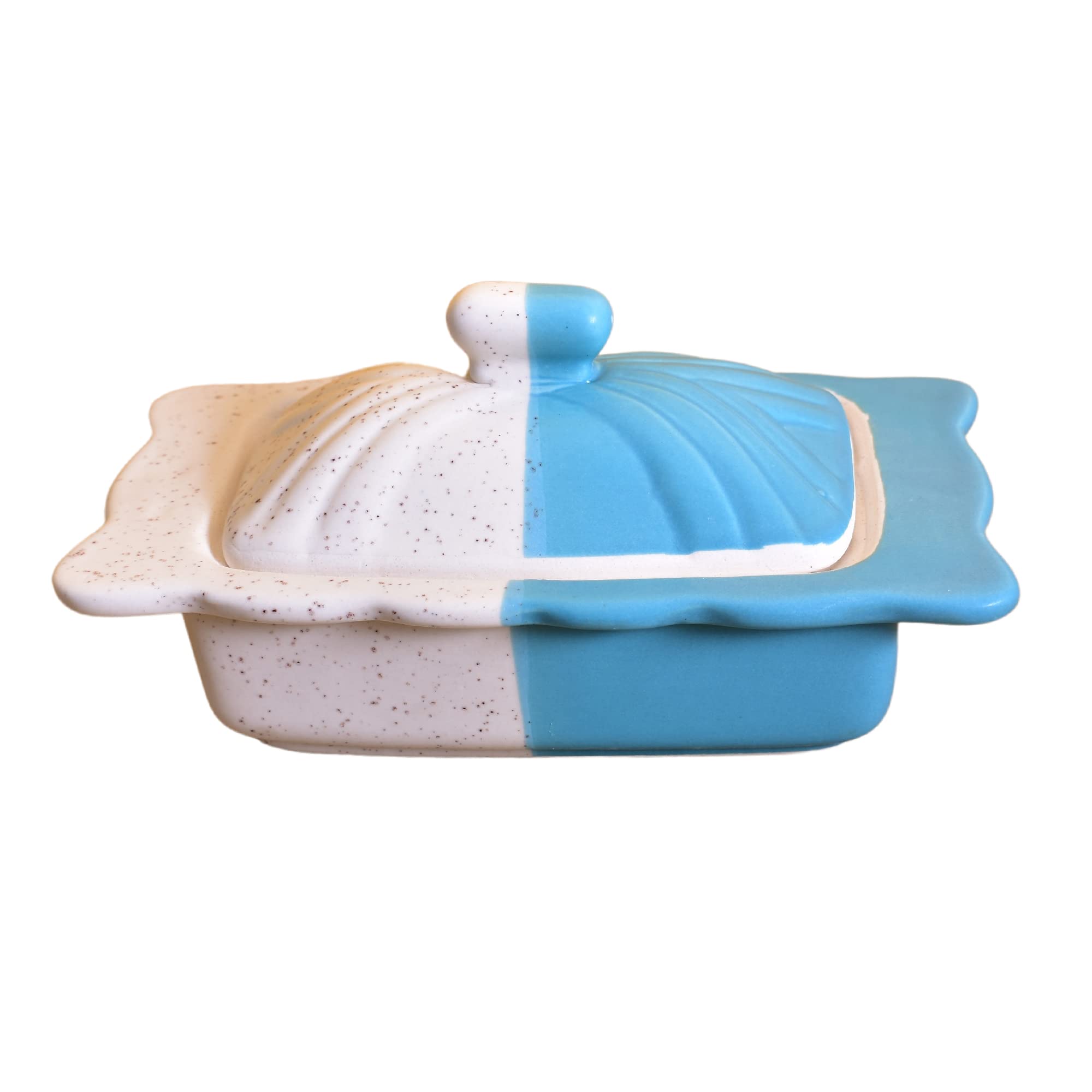 KunhaR Ceramic Butter Pot - 400 Ml, 1 Piece, White Blue