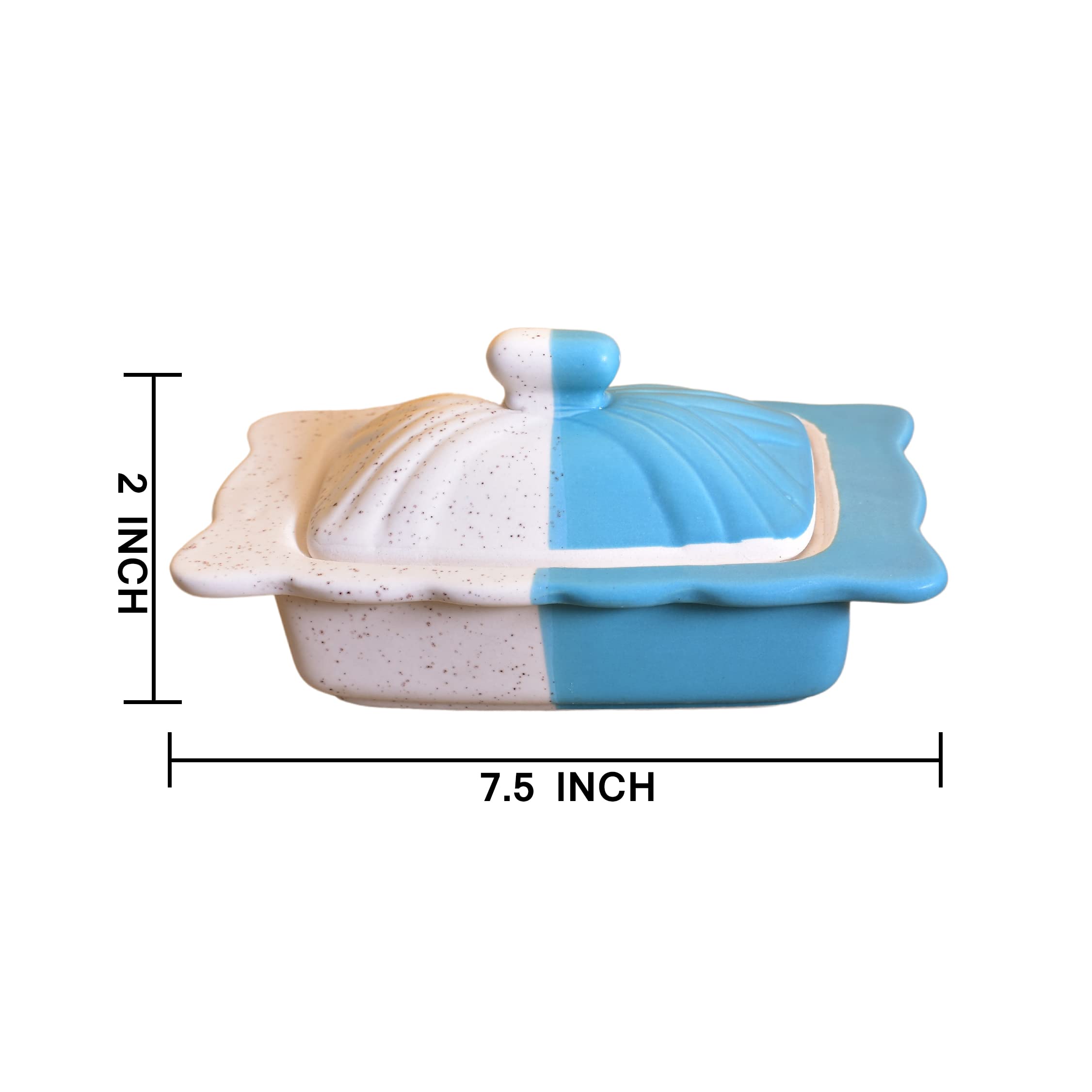 KunhaR Ceramic Butter Pot - 400 Ml, 1 Piece, White Blue