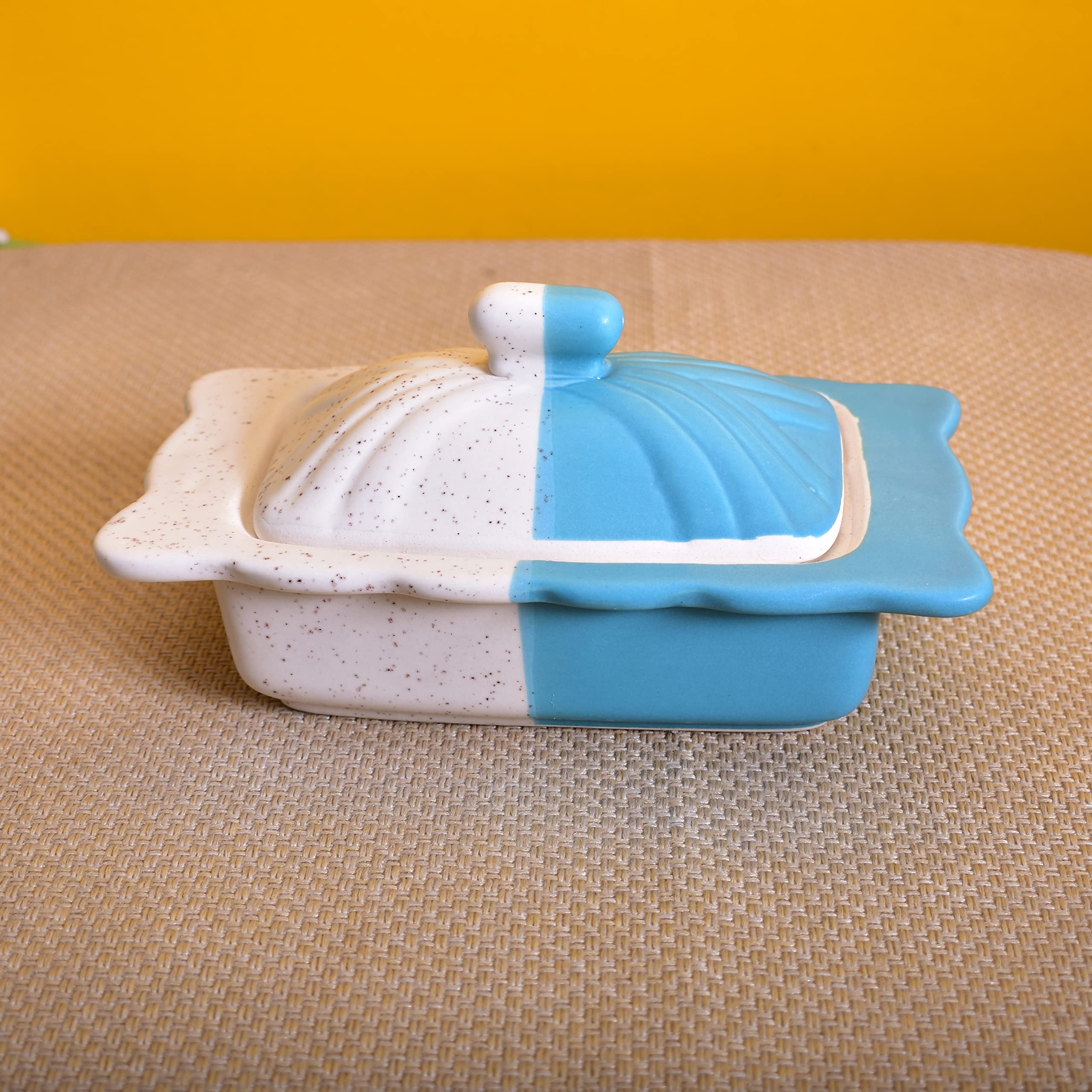KunhaR Ceramic Butter Pot - 400 Ml, 1 Piece, White Blue