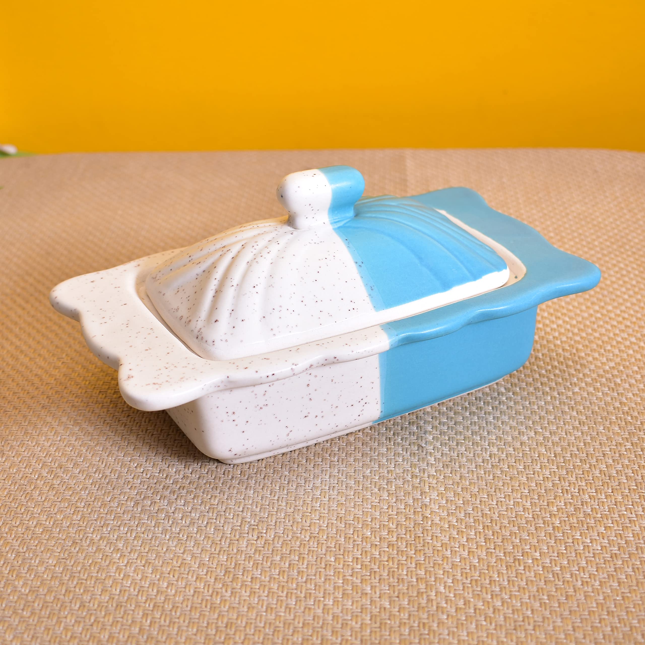 KunhaR Ceramic Butter Pot - 400 Ml, 1 Piece, White Blue