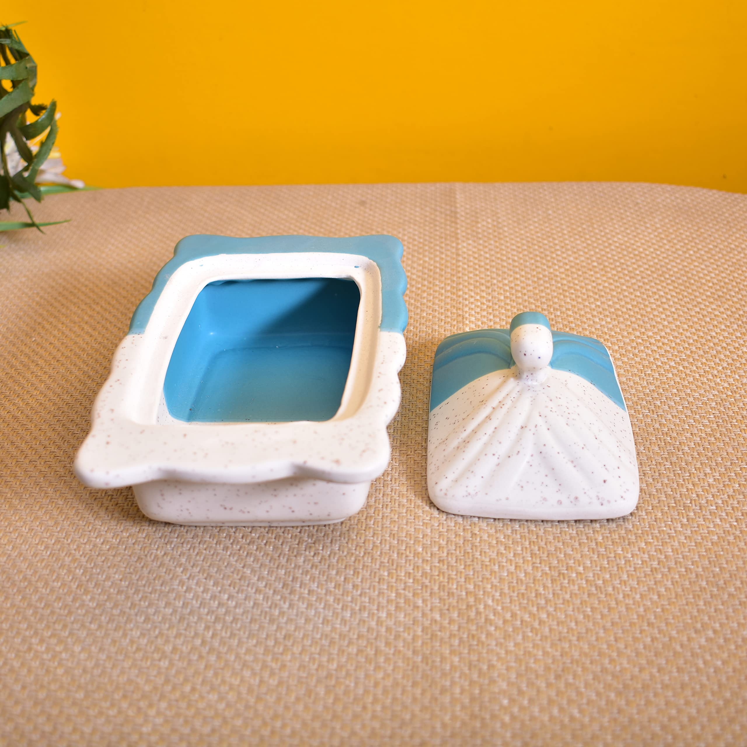KunhaR Ceramic Butter Pot - 400 Ml, 1 Piece, White Blue