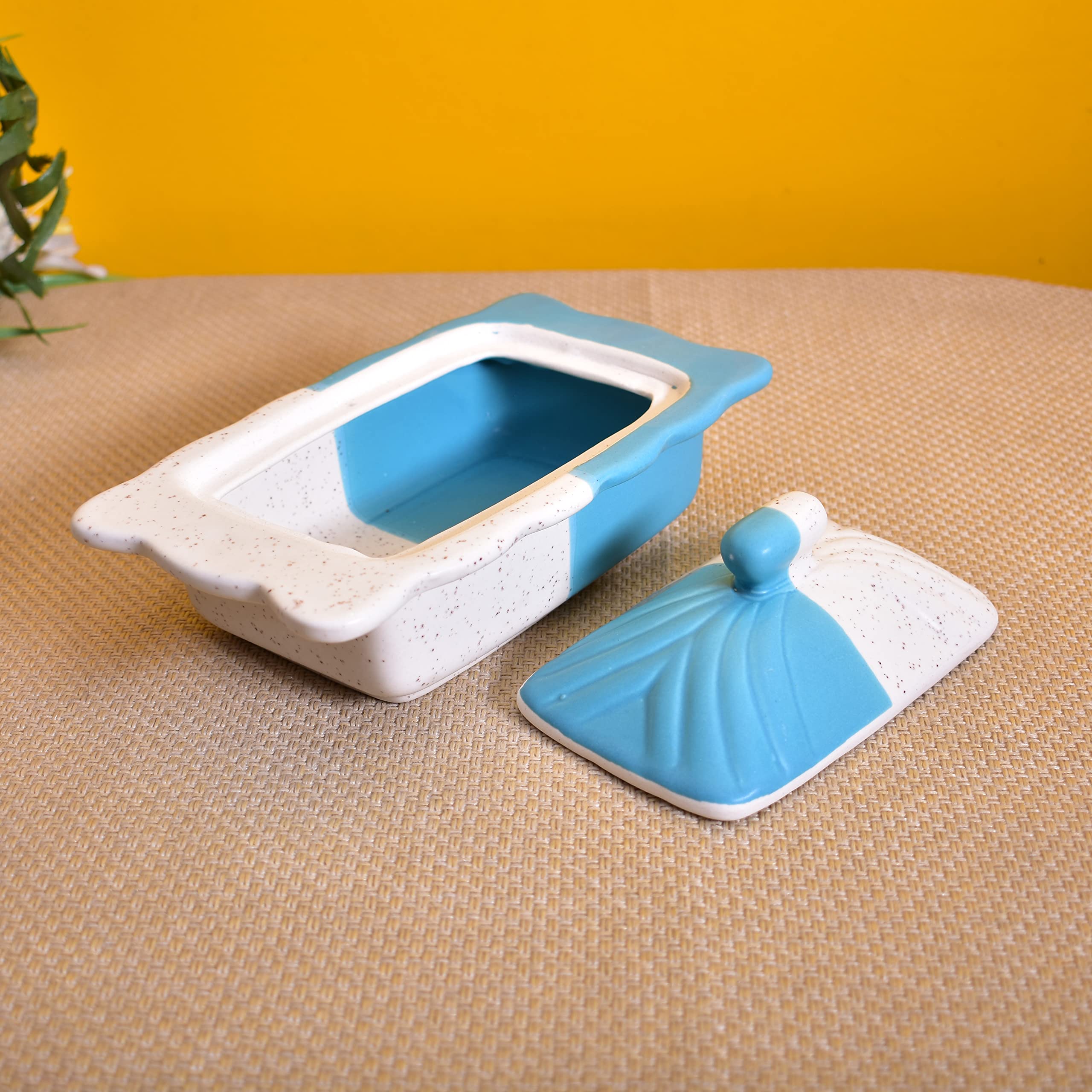 KunhaR Ceramic Butter Pot - 400 Ml, 1 Piece, White Blue