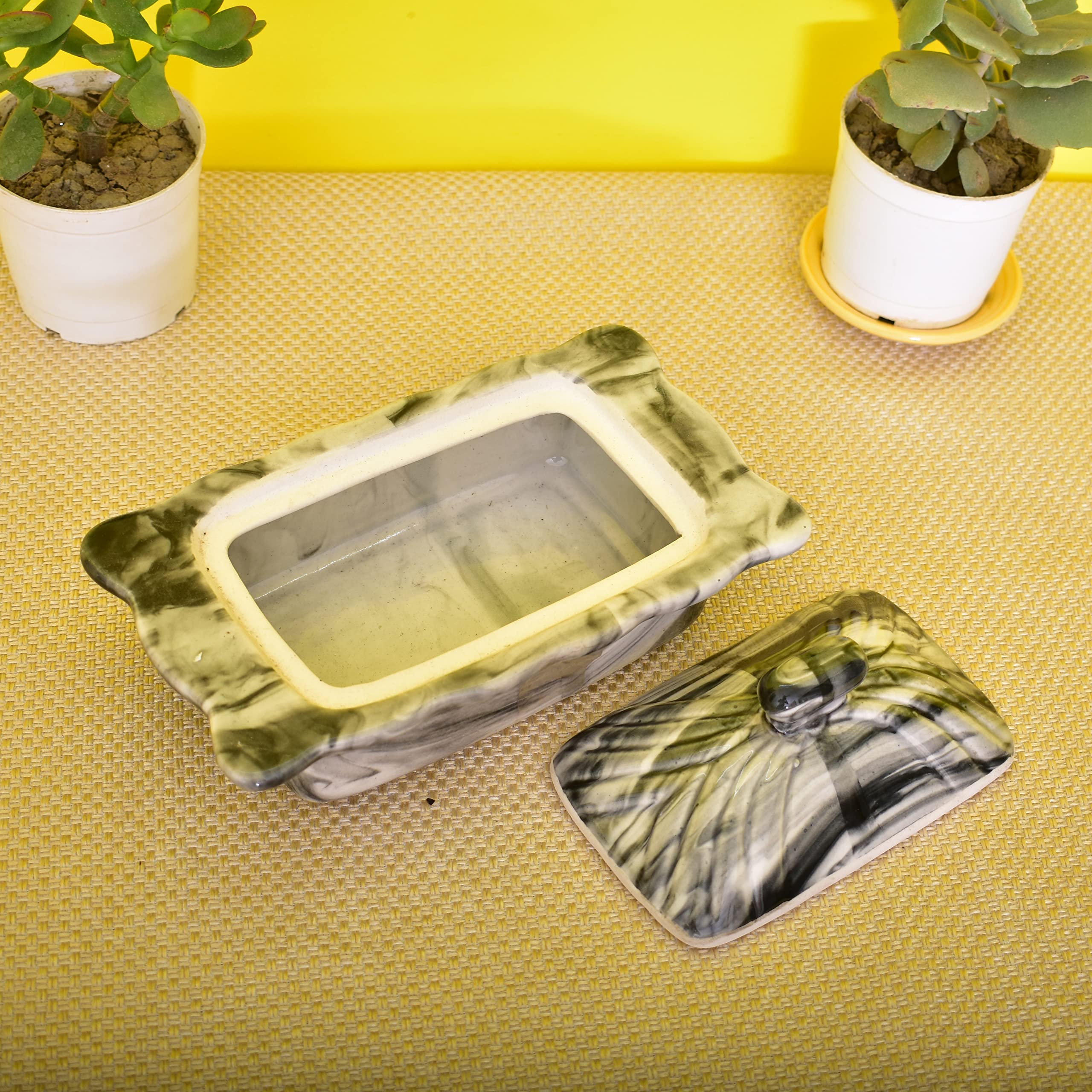 KunhaR Ceramic Butter Pot - 400 Ml, 1 Piece, Black Shine