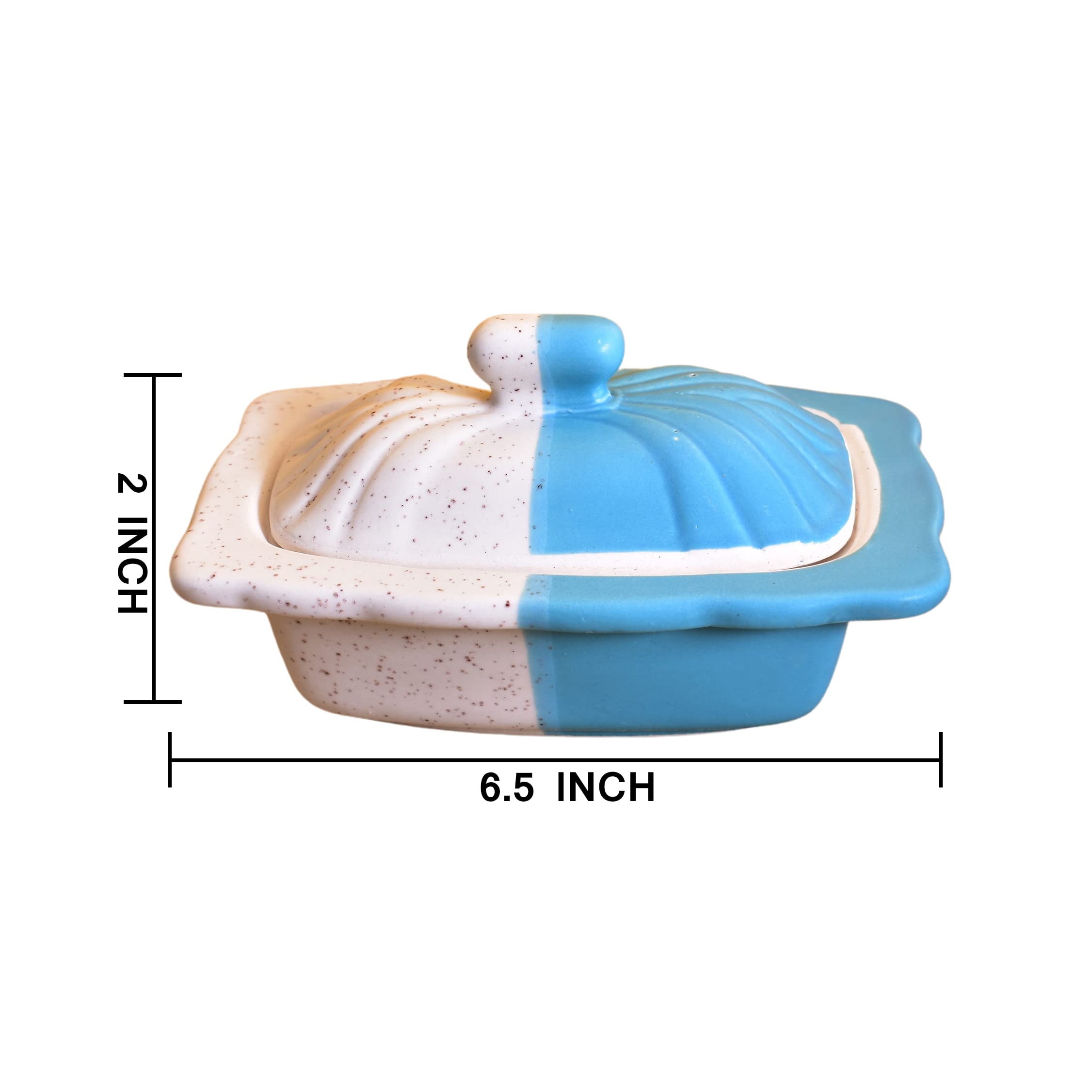 KunhaR Ceramic Butter Pot - 350 Ml, 1 Piece, White Blue