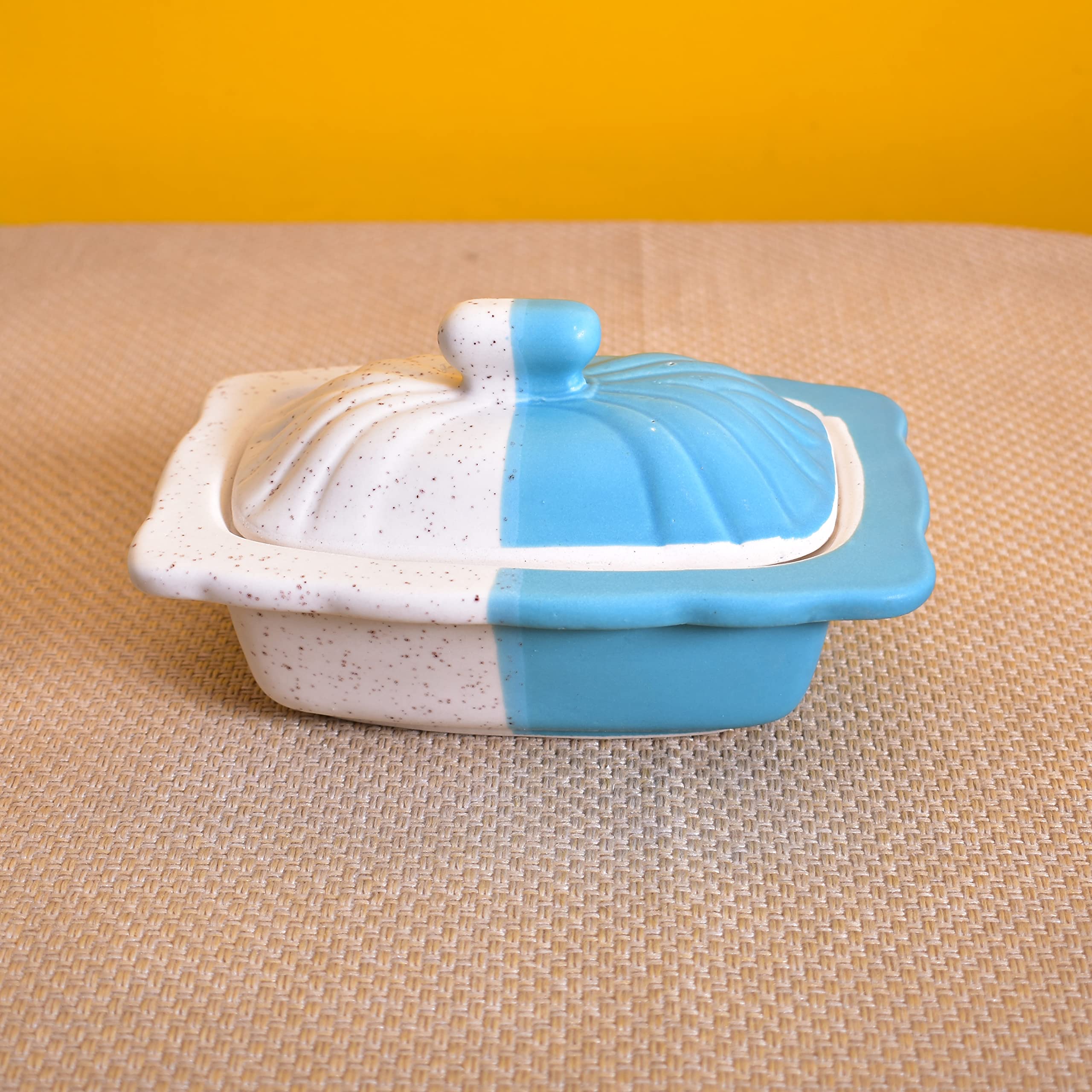 KunhaR Ceramic Butter Pot - 350 Ml, 1 Piece, White Blue