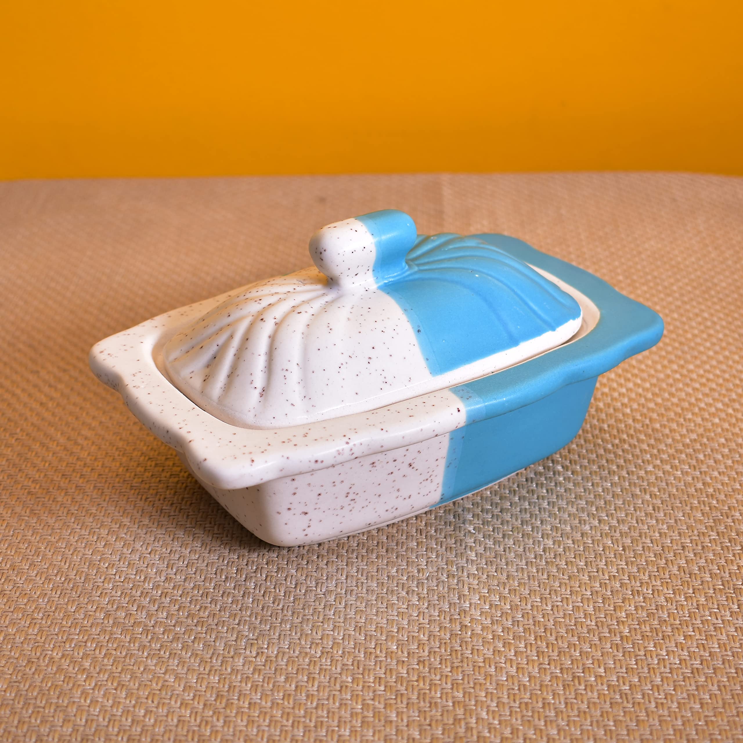 KunhaR Ceramic Butter Pot - 350 Ml, 1 Piece, White Blue