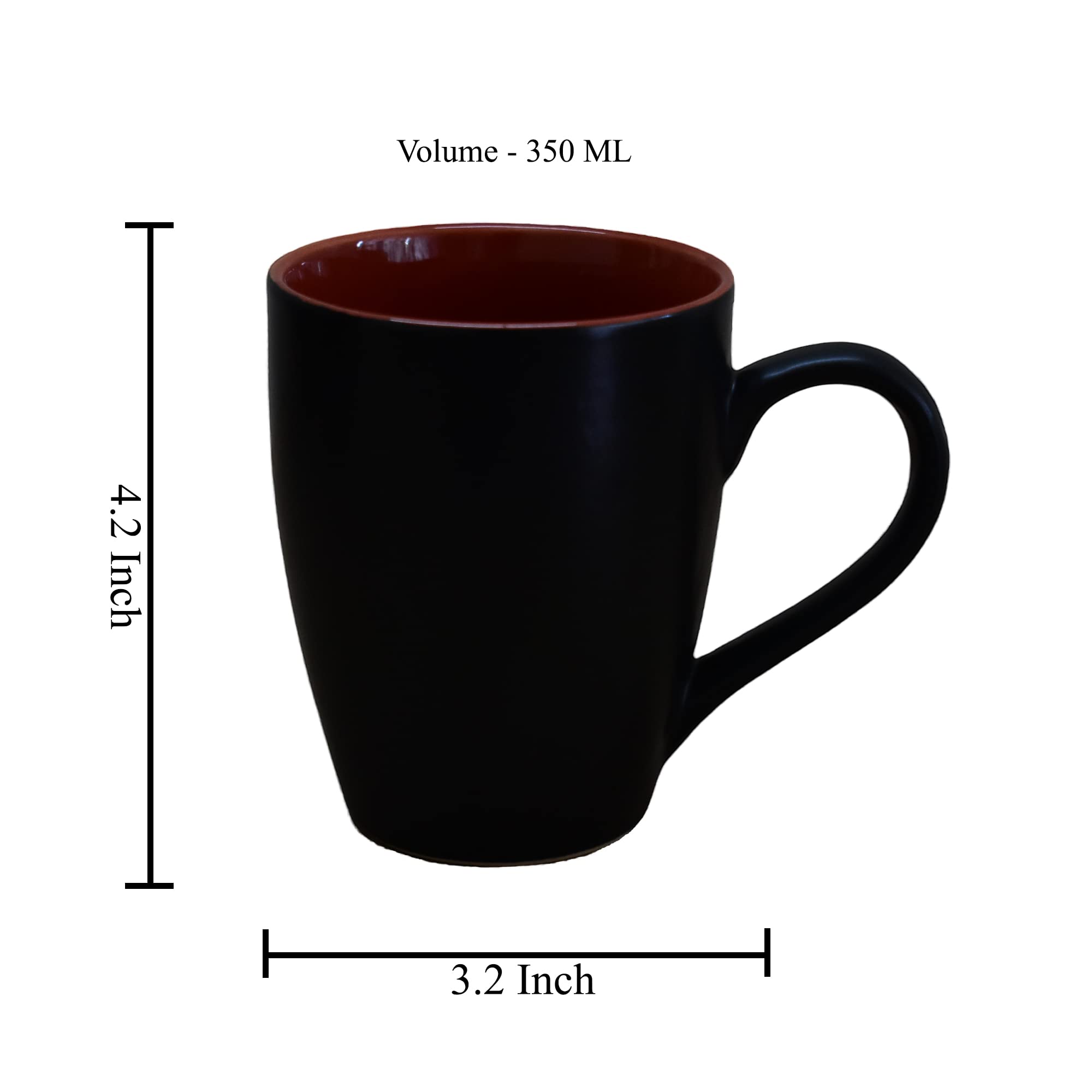 Kunhar Ceramic Coffee Mug, Ceramic Milk Mug - 350 Ml, 1 Piece, Black Red