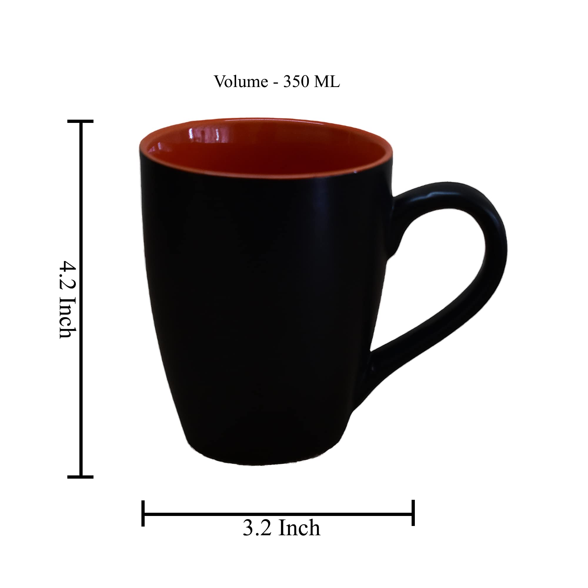Kunhar Ceramic Coffee Mug, Ceramic Milk Mug - 350 Ml, 1 Piece, Black Light Red