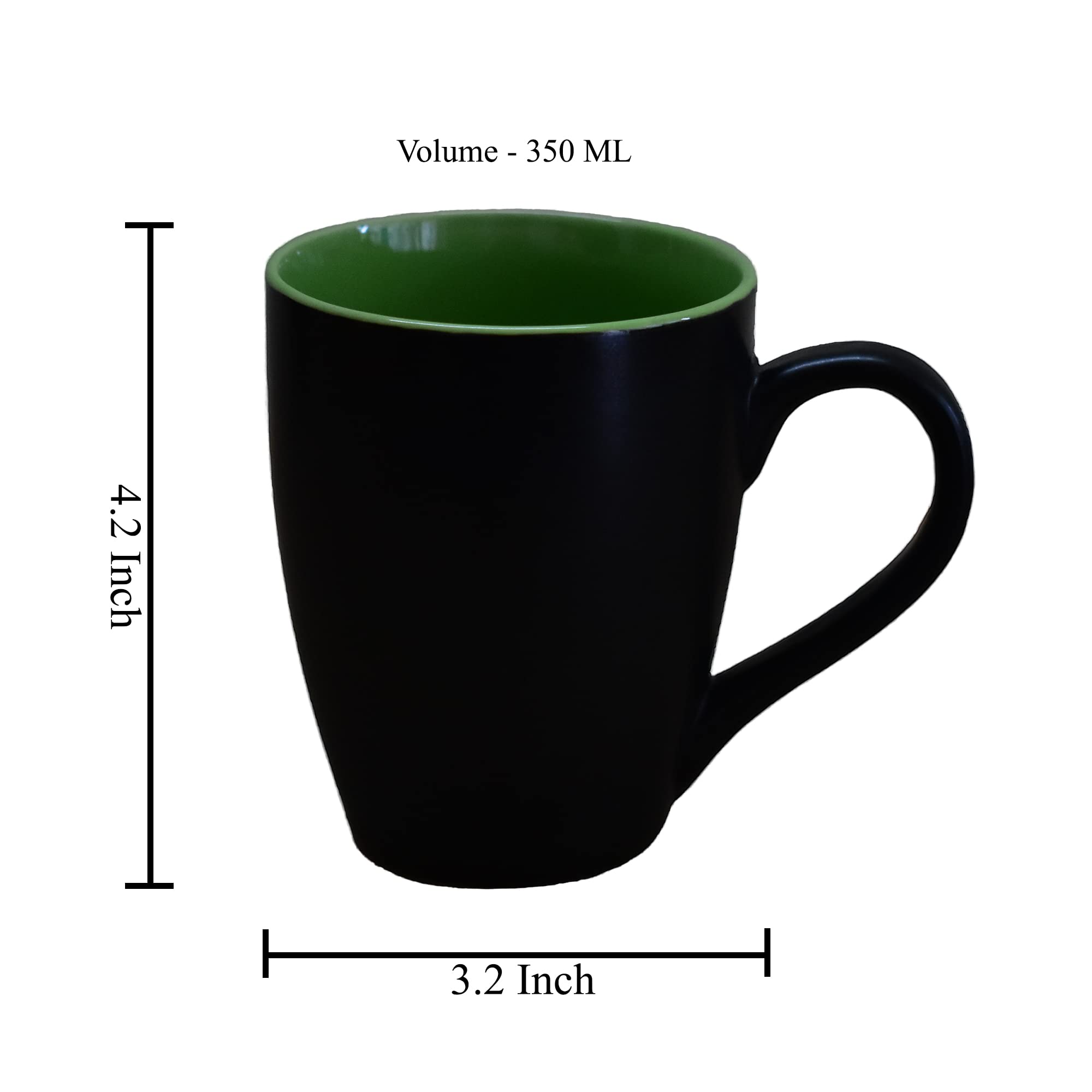 Kunhar Ceramic Coffee Mug, Ceramic Milk Mug - 350 Ml, 2 Pieces, Black Green