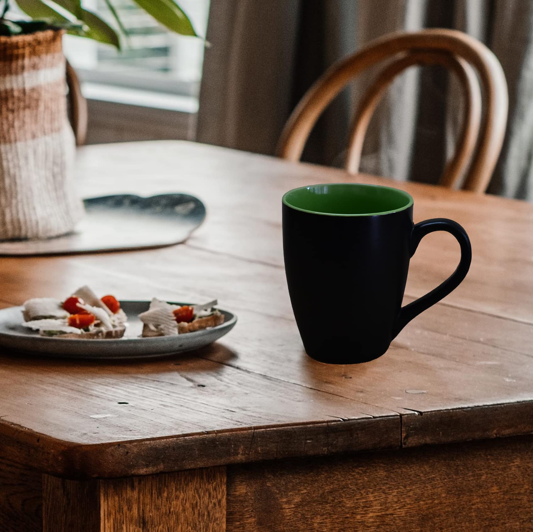 Kunhar Ceramic Coffee Mug, Ceramic Milk Mug - 350 Ml, 2 Pieces, Black Green