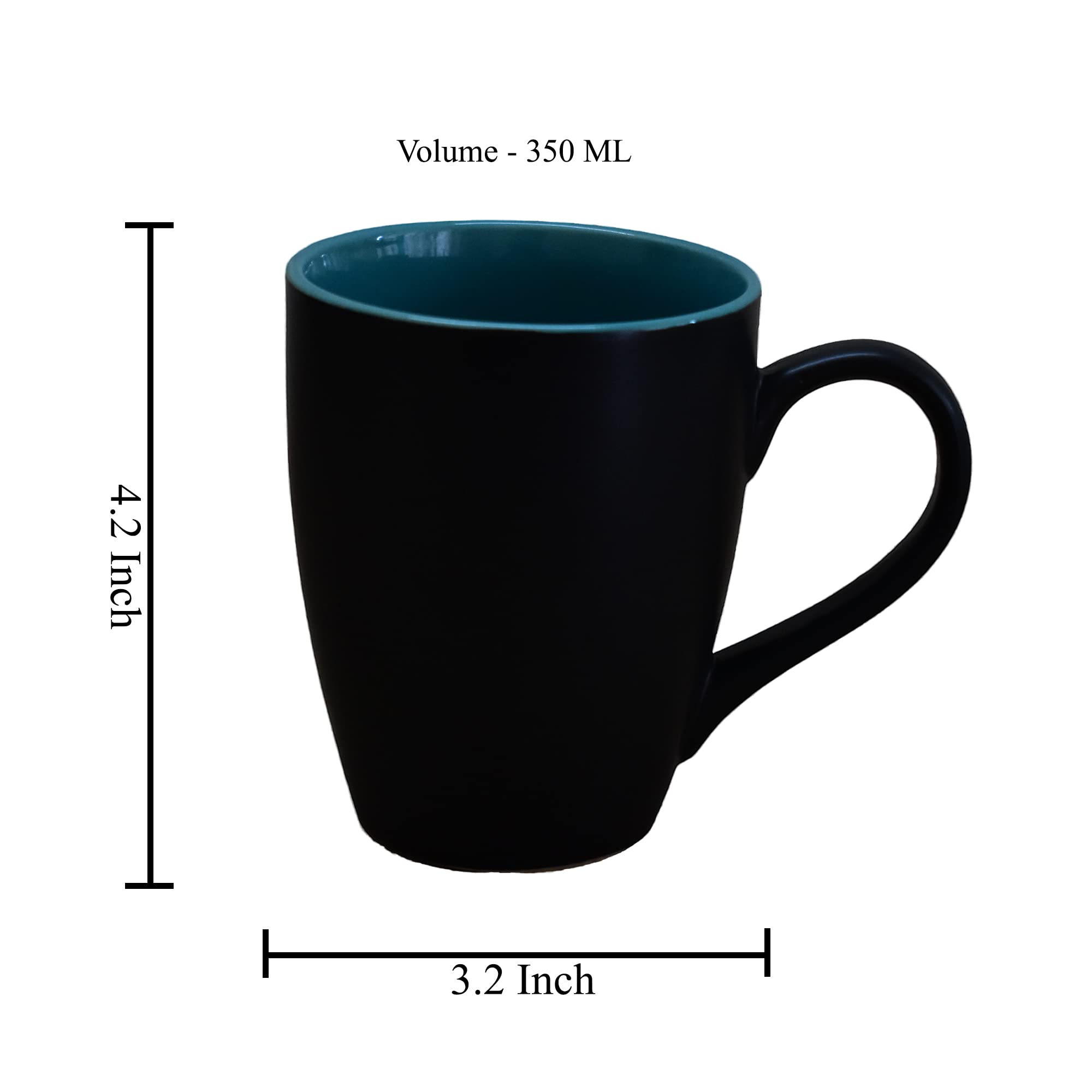 Kunhar Ceramic Coffee Mug, Ceramic Milk Mug - 350 Ml, 2 Pieces, Nile Blue
