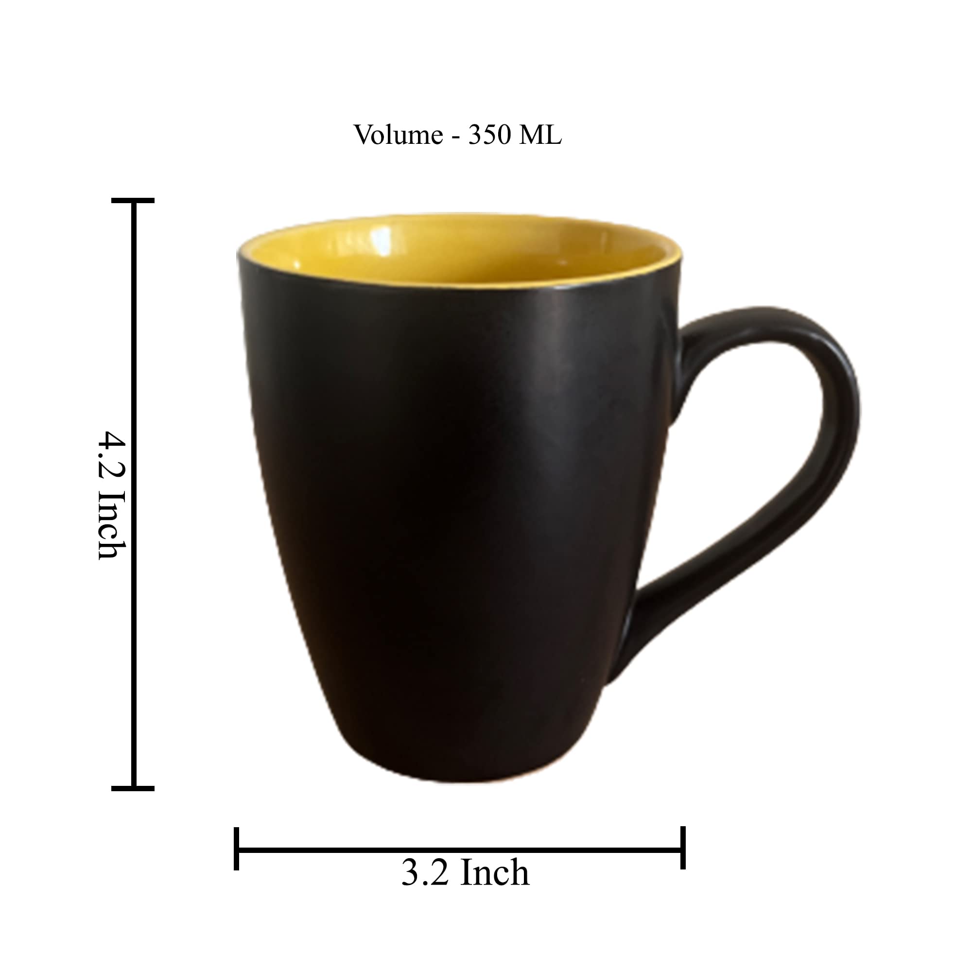 Kunhar Ceramic Coffee Mug, Ceramic Milk Mug - 350 Ml, 1 Piece, Black Yellow Matte