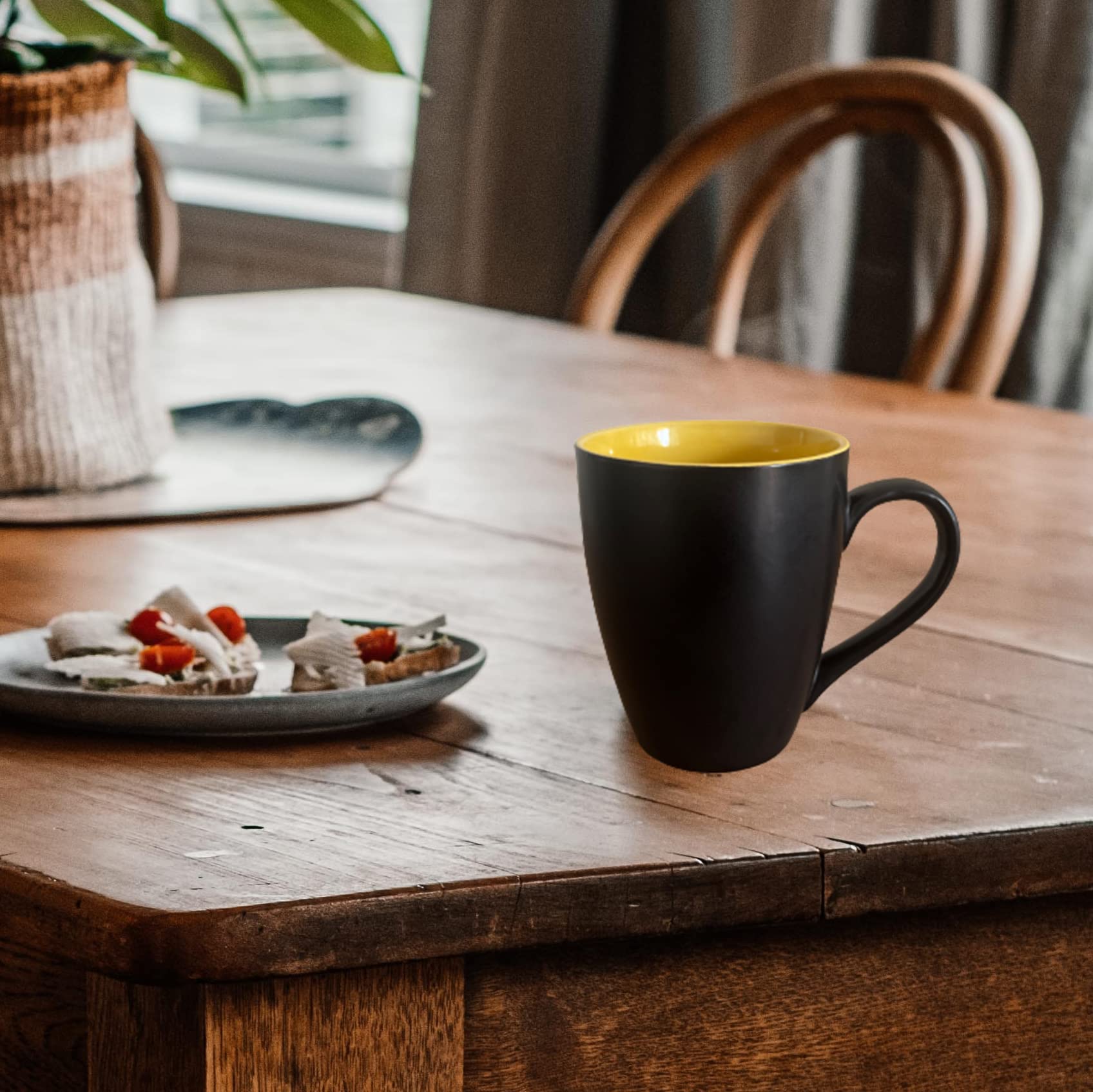 Kunhar Ceramic Coffee Mug, Ceramic Milk Mug - 350 Ml, 1 Piece, Black Yellow Matte