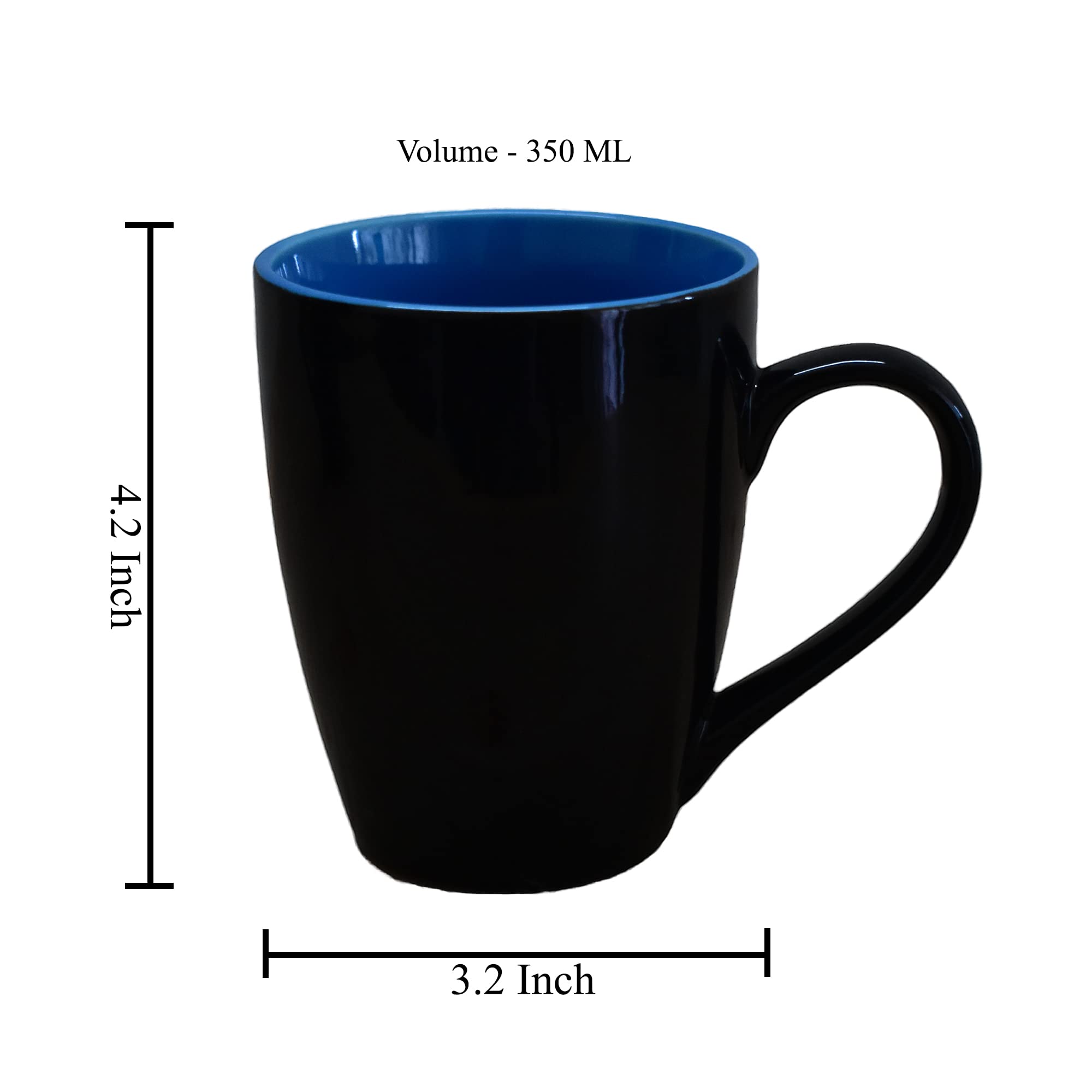 Kunhar Ceramic Coffee Mug, Ceramic Milk Mug - 350 Ml, 4 Pieces, Blue Black Shine