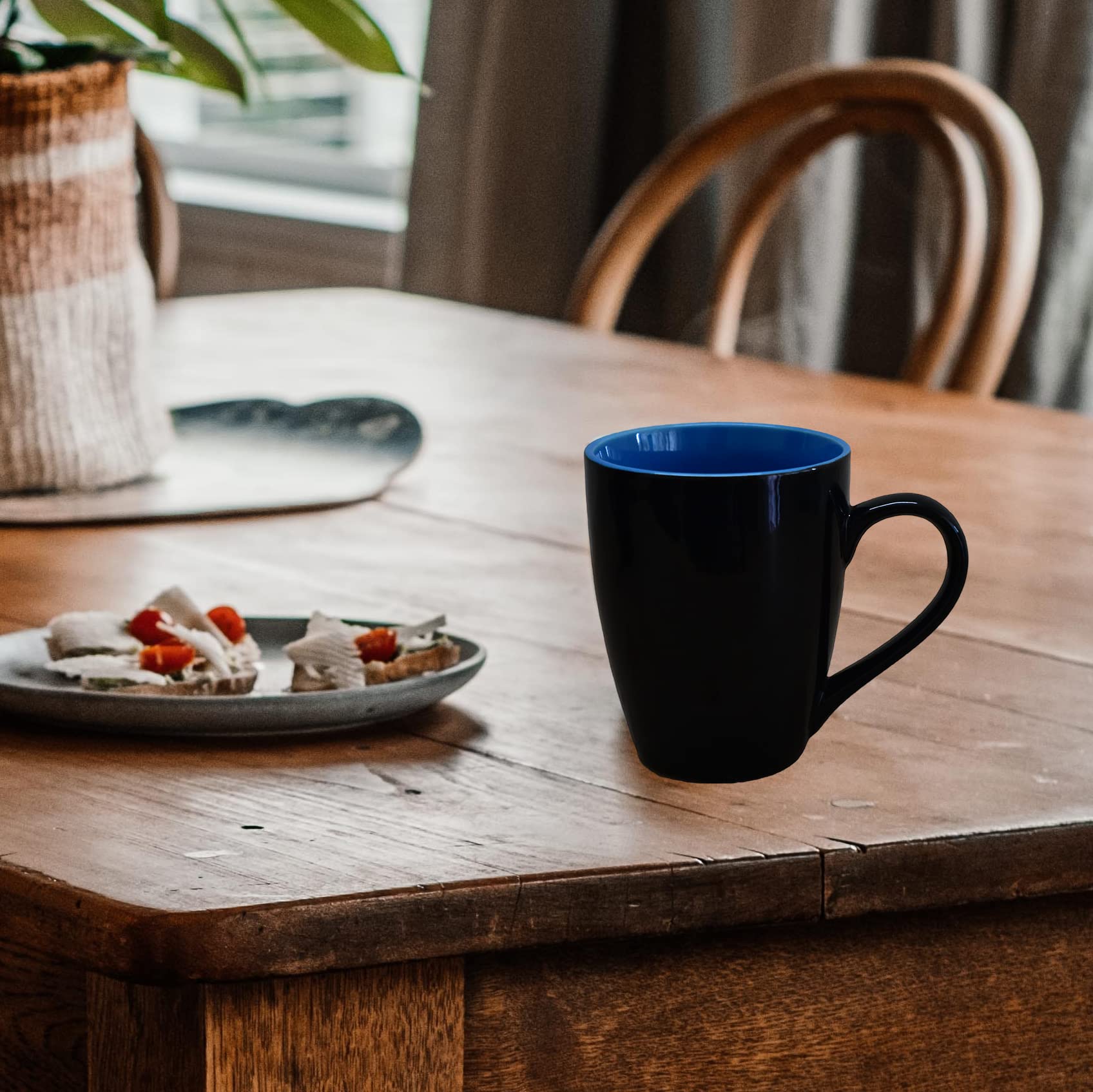 Kunhar Ceramic Coffee Mug, Ceramic Milk Mug - 350 Ml, 4 Pieces, Blue Black Shine