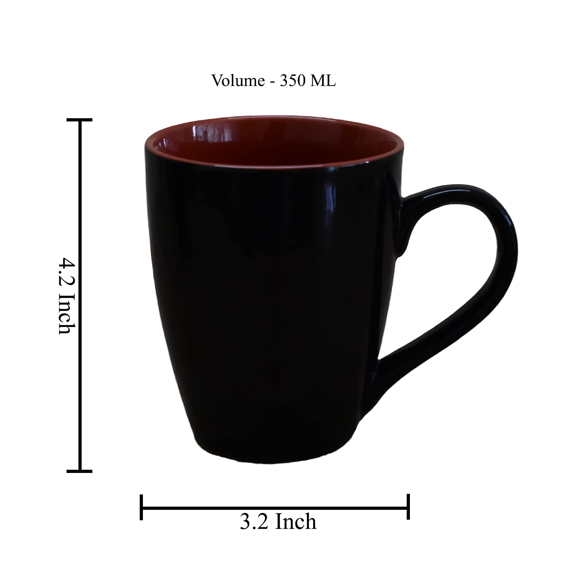 Kunhar Ceramic Coffee Mug, Ceramic Milk Mug - 350 Ml, 2 Pieces, Red Black Shine