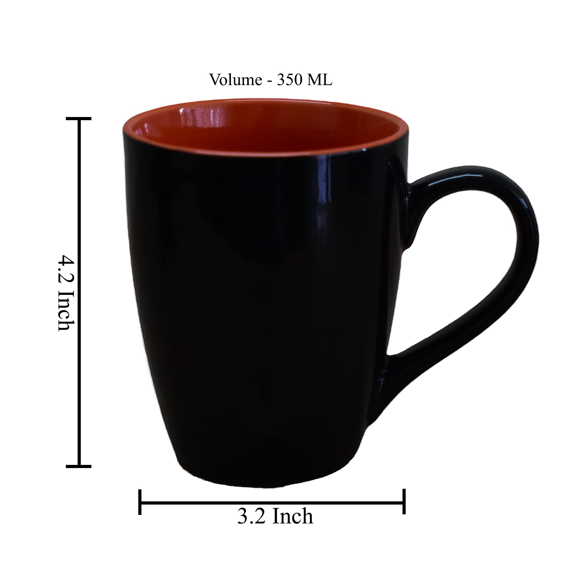 Kunhar Ceramic Coffee Mug, Ceramic Milk Mug - 350 Ml, 2 Pieces, Light Red Black Shine