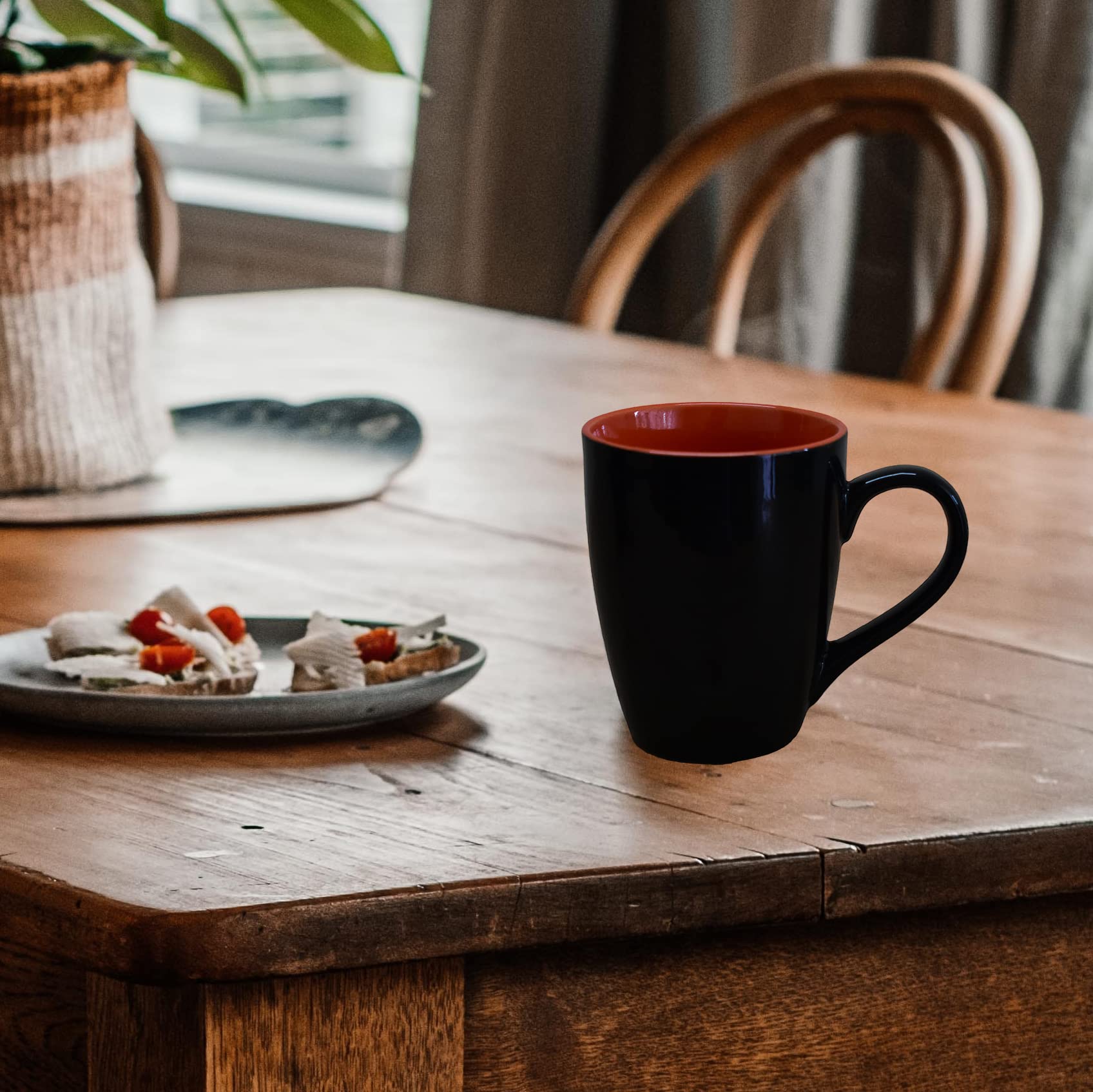 Kunhar Ceramic Coffee Mug, Ceramic Milk Mug - 350 Ml, 2 Pieces, Light Red Black Shine