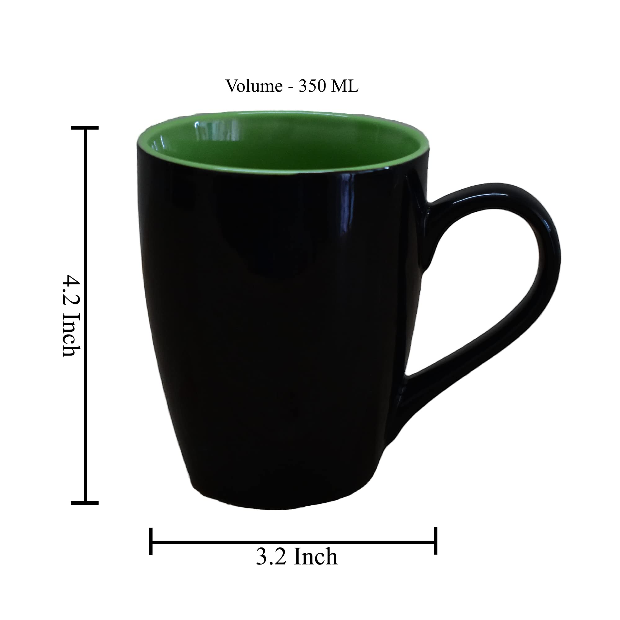 Kunhar Ceramic Coffee Mug, Ceramic Milk Mug - 350 Ml, 1 Piece, Green Black Shine