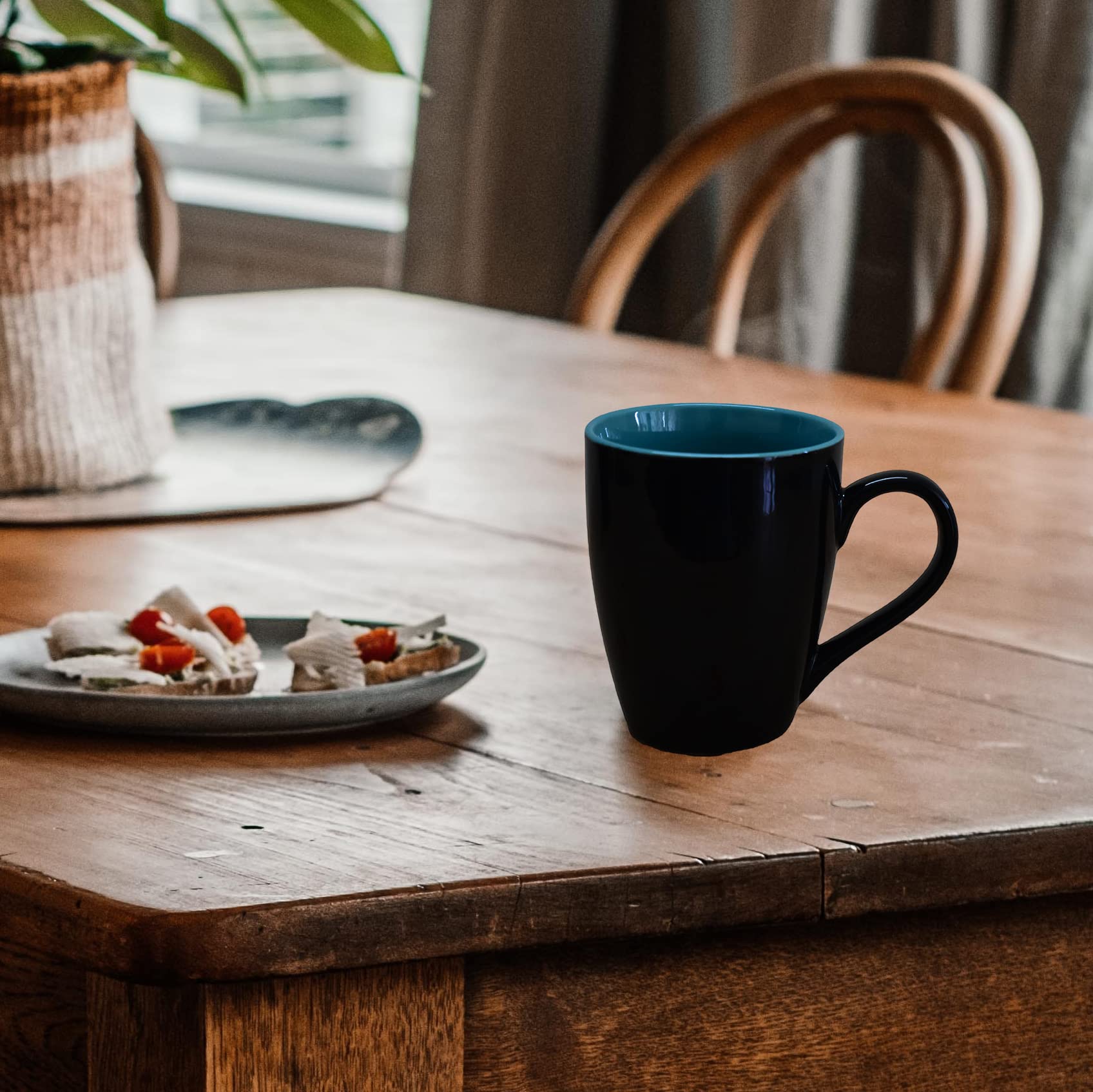 Kunhar Ceramic Coffee Mug, Ceramic Milk Mug - 350 Ml, 2 Pieces, Nile Blue Black Shine